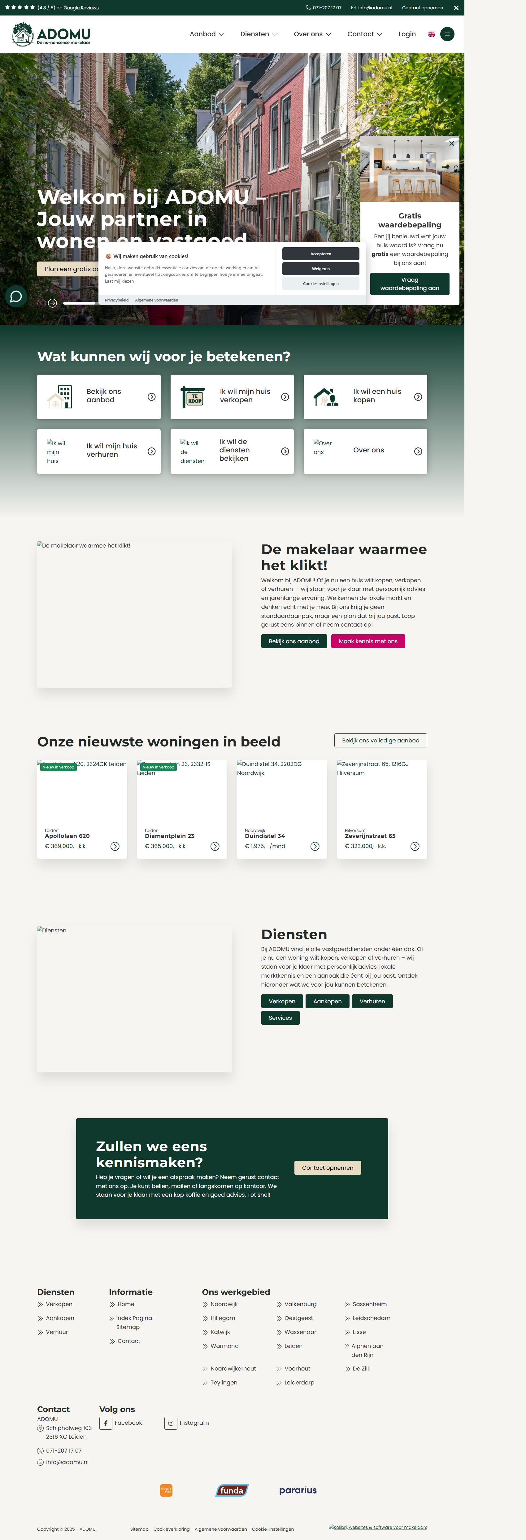 Screenshot van de website van www.adomu.nl