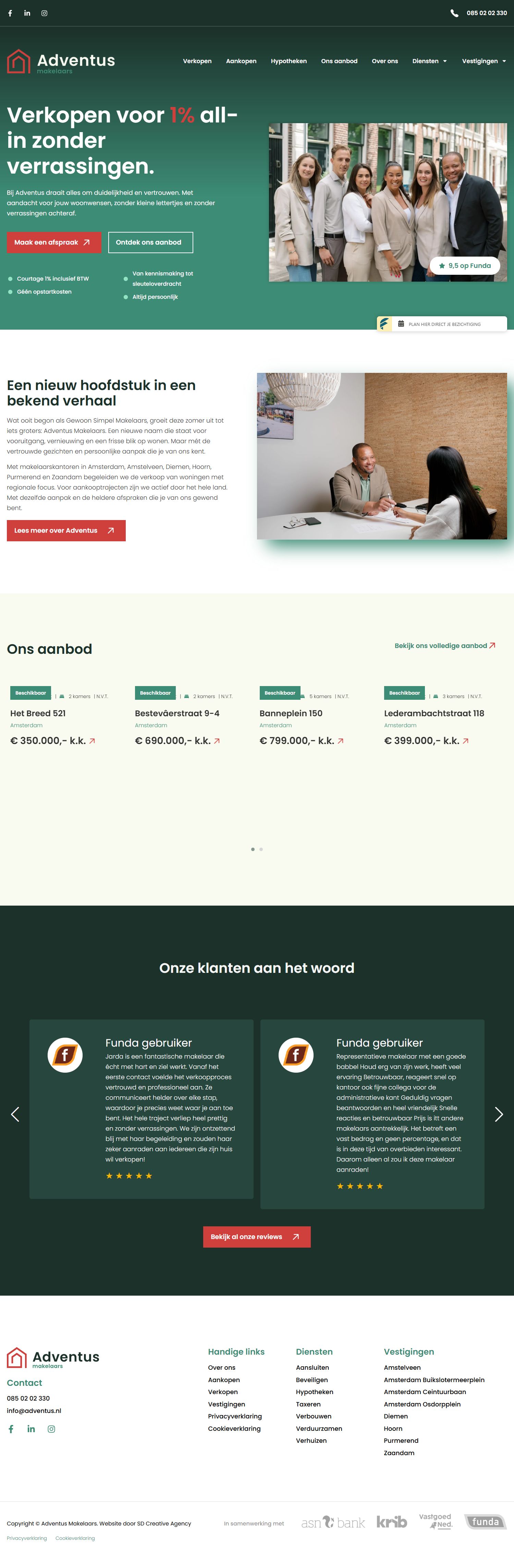 Screenshot van de website van www.adventus.nl