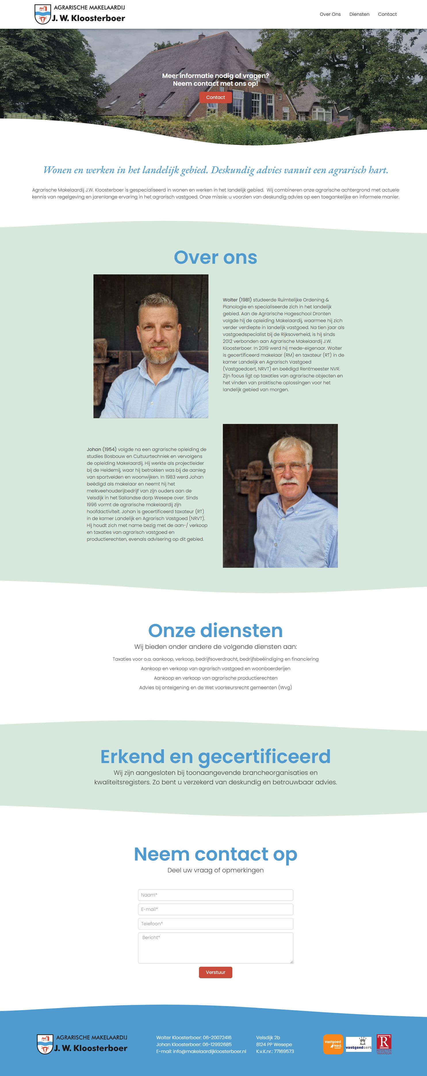 Screenshot van de website van www.makelaardijkloosterboer.nl