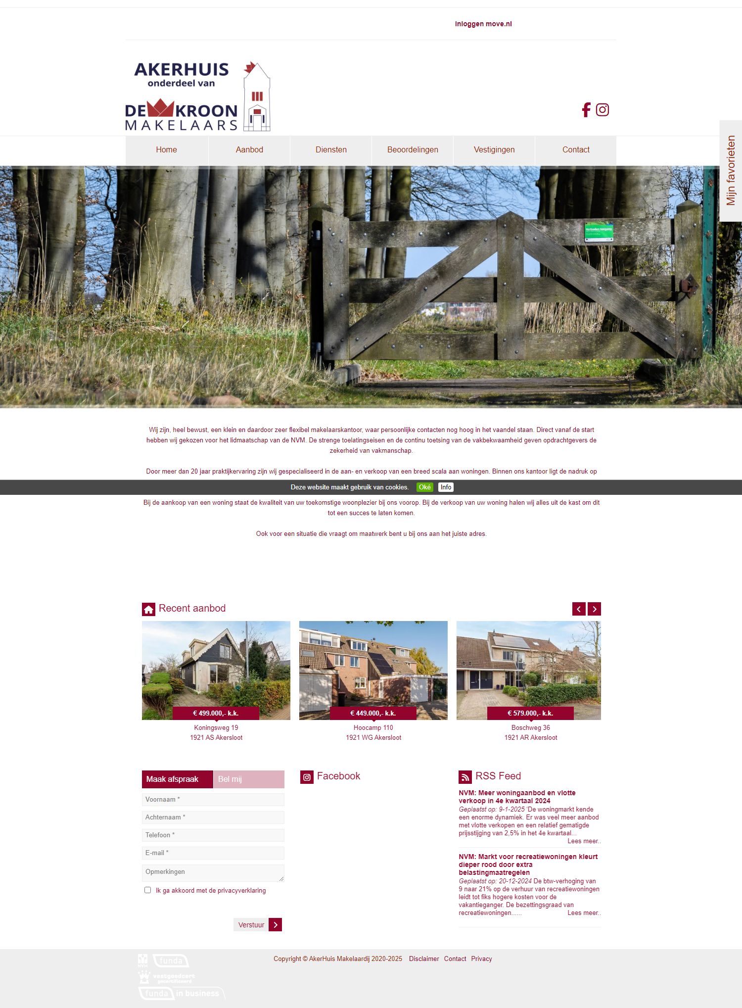 Screenshot van de website van www.akerhuis.nl