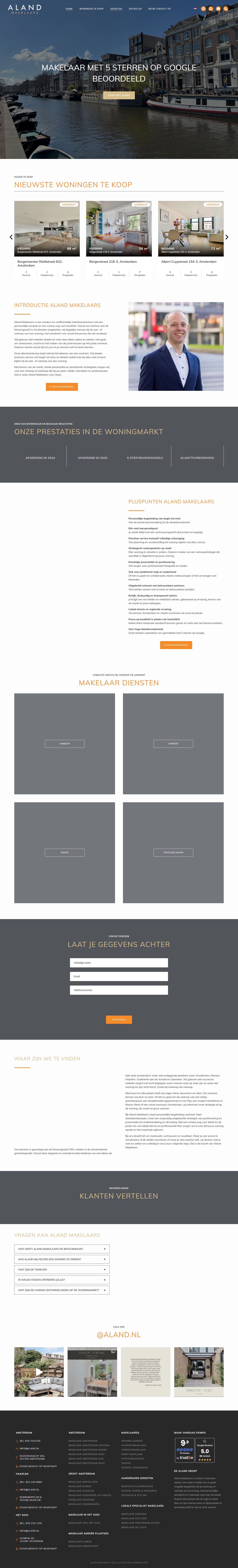 Screenshot van de website van aland.nl