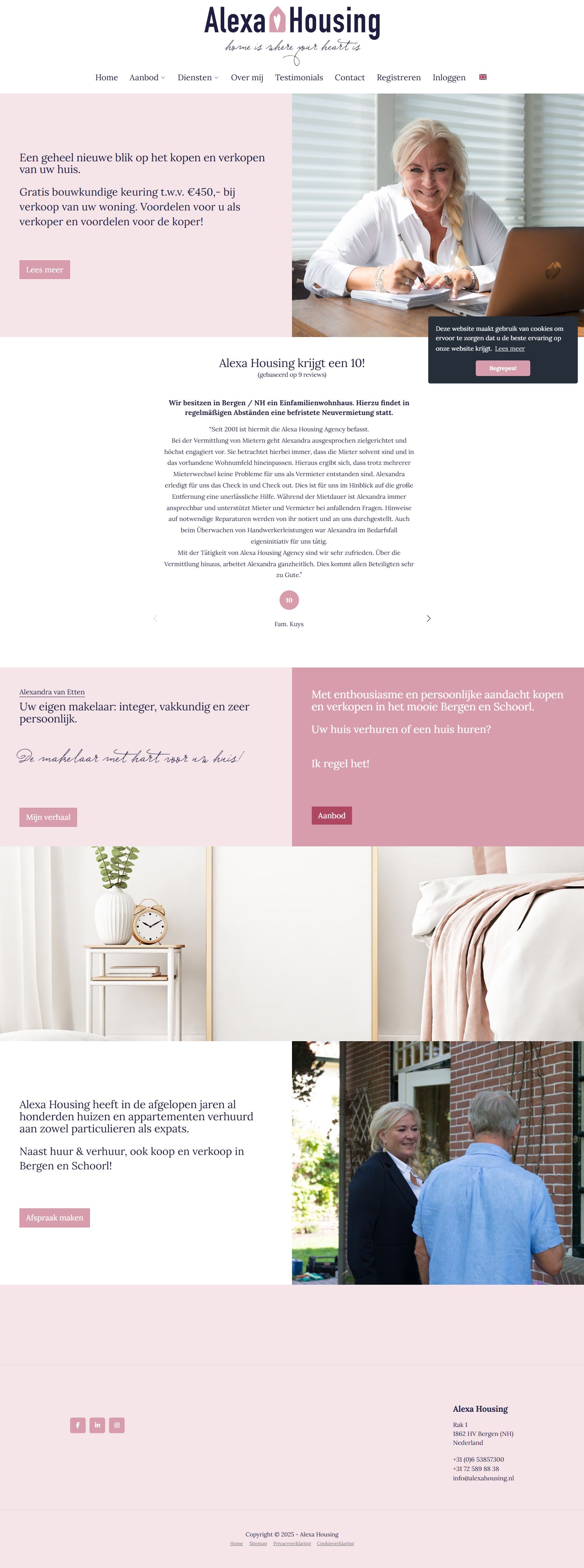 Screenshot van de website van www.alexahousing.nl