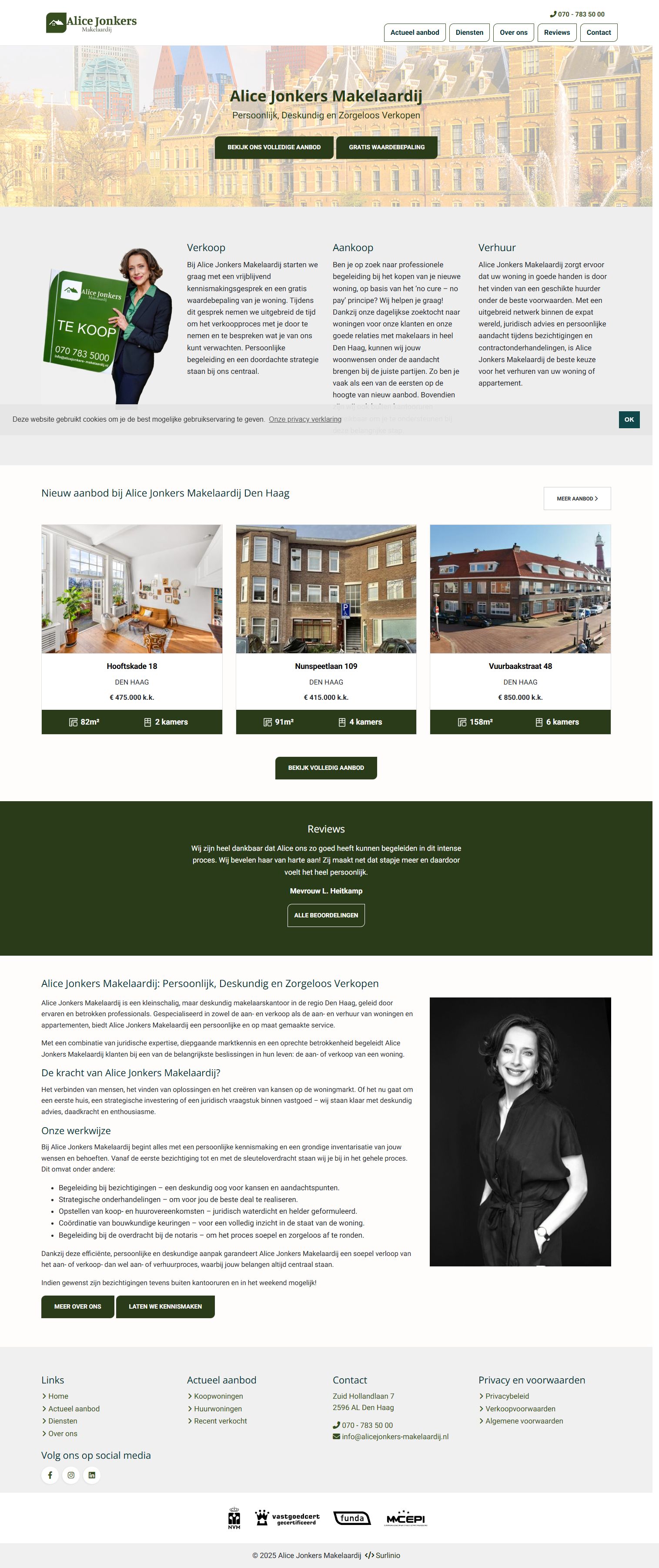 Screenshot van de website van www.alicejonkers-makelaardij.nl