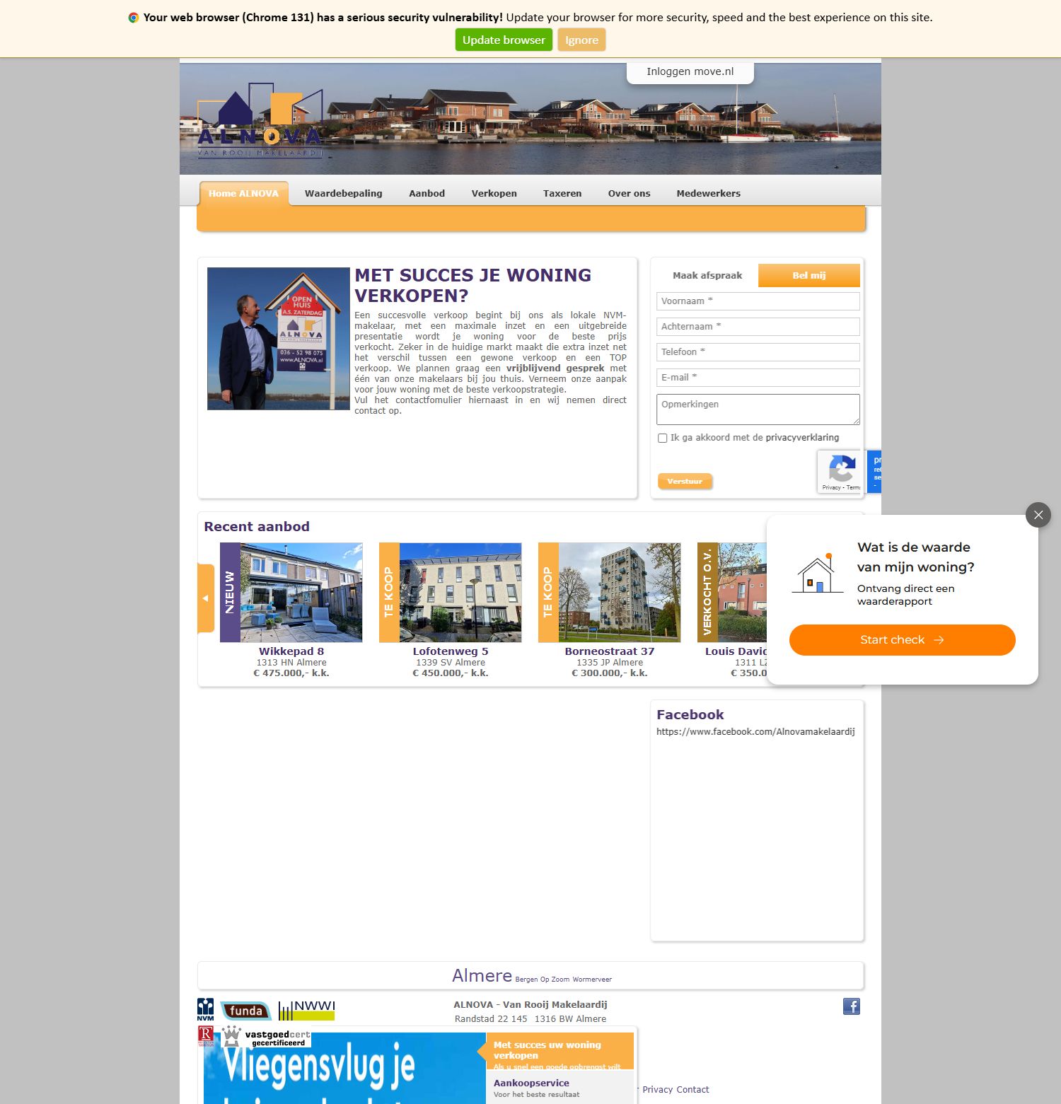 Screenshot van de website van www.alnovamakelaardij.nl