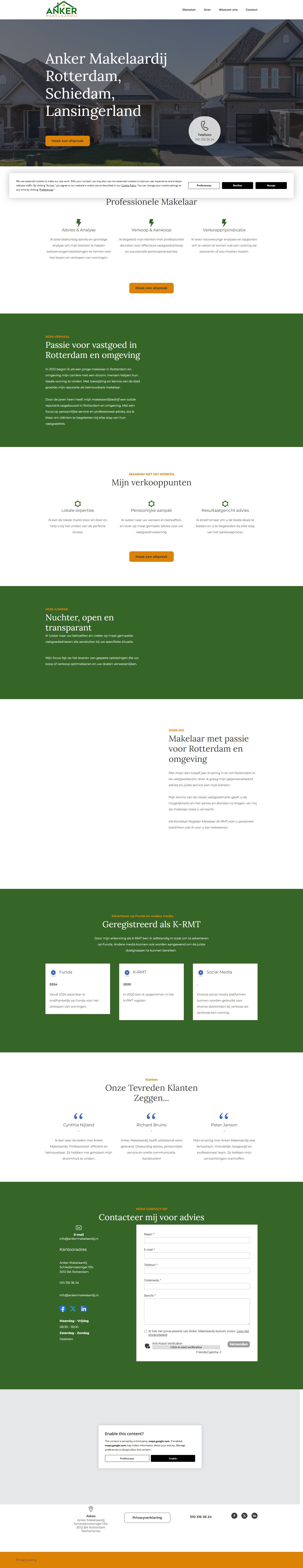 Screenshot van de website van www.ankermakelaardij.nl