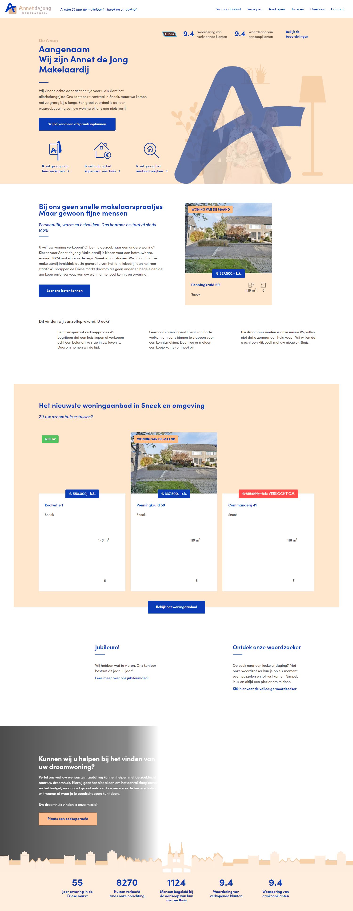 Screenshot van de website van www.annetdejongmakelaardij.nl