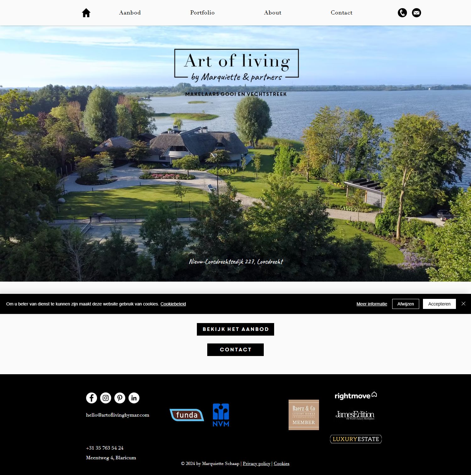 Screenshot van de website van www.artoflivingbymarquiette.com