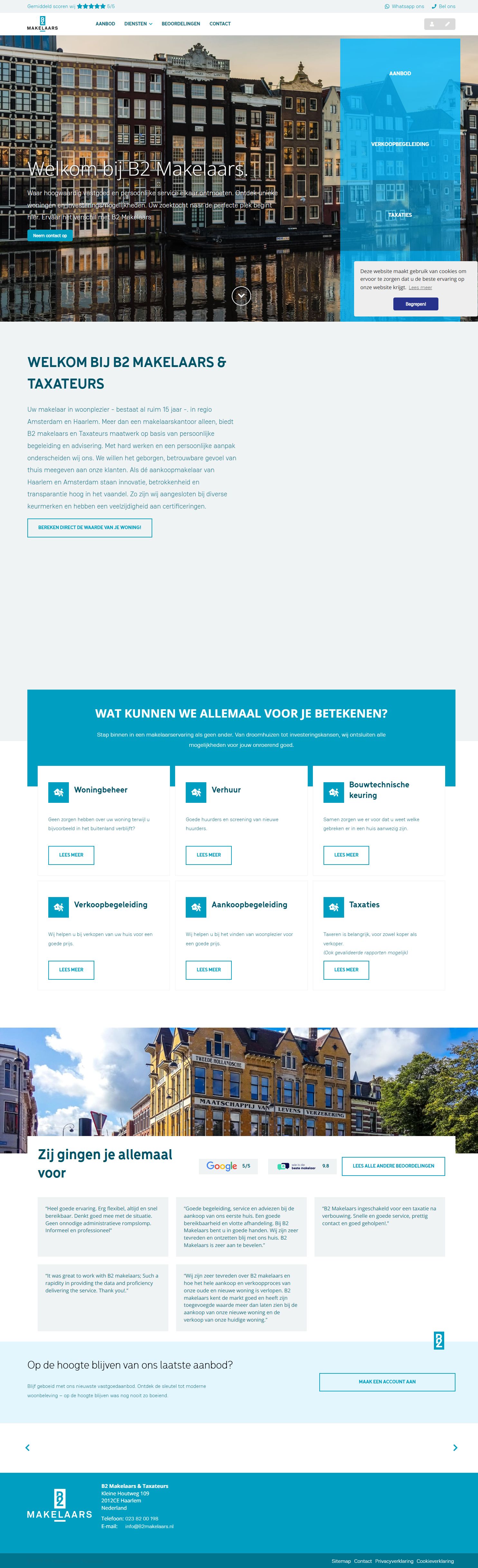 Screenshot van de website van www.b2makelaars.nl