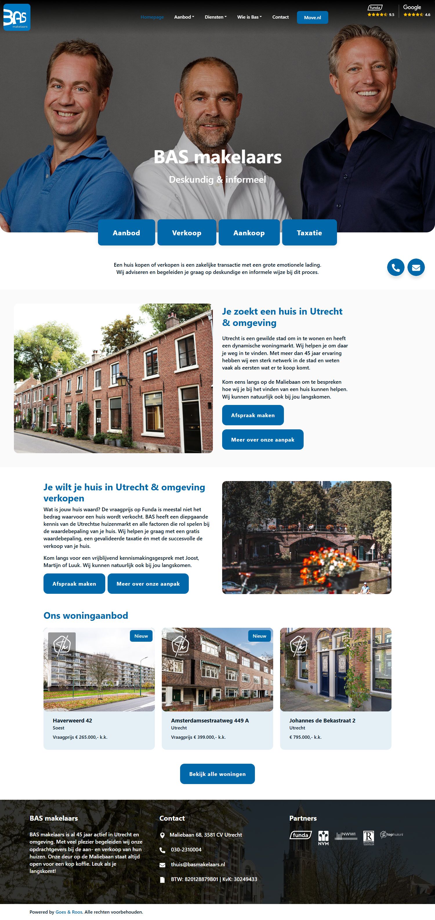 Screenshot van de website van www.basmakelaars.nl