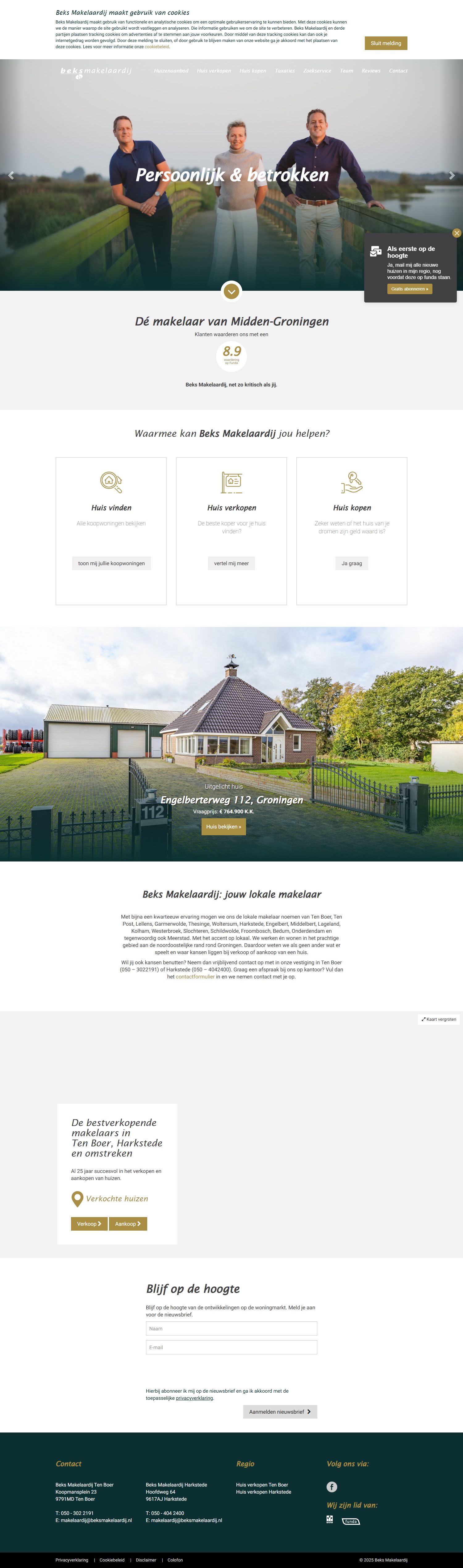 Screenshot van de website van www.beksmakelaardij.nl