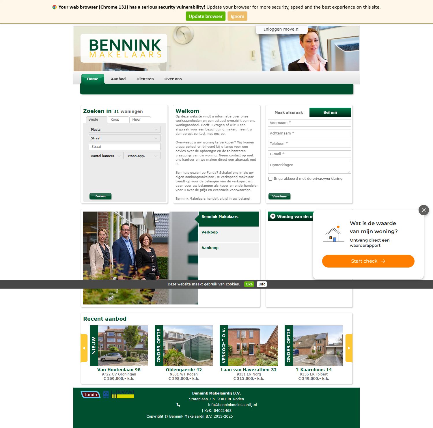 Screenshot van de website van www.benninkmakelaardij.nl