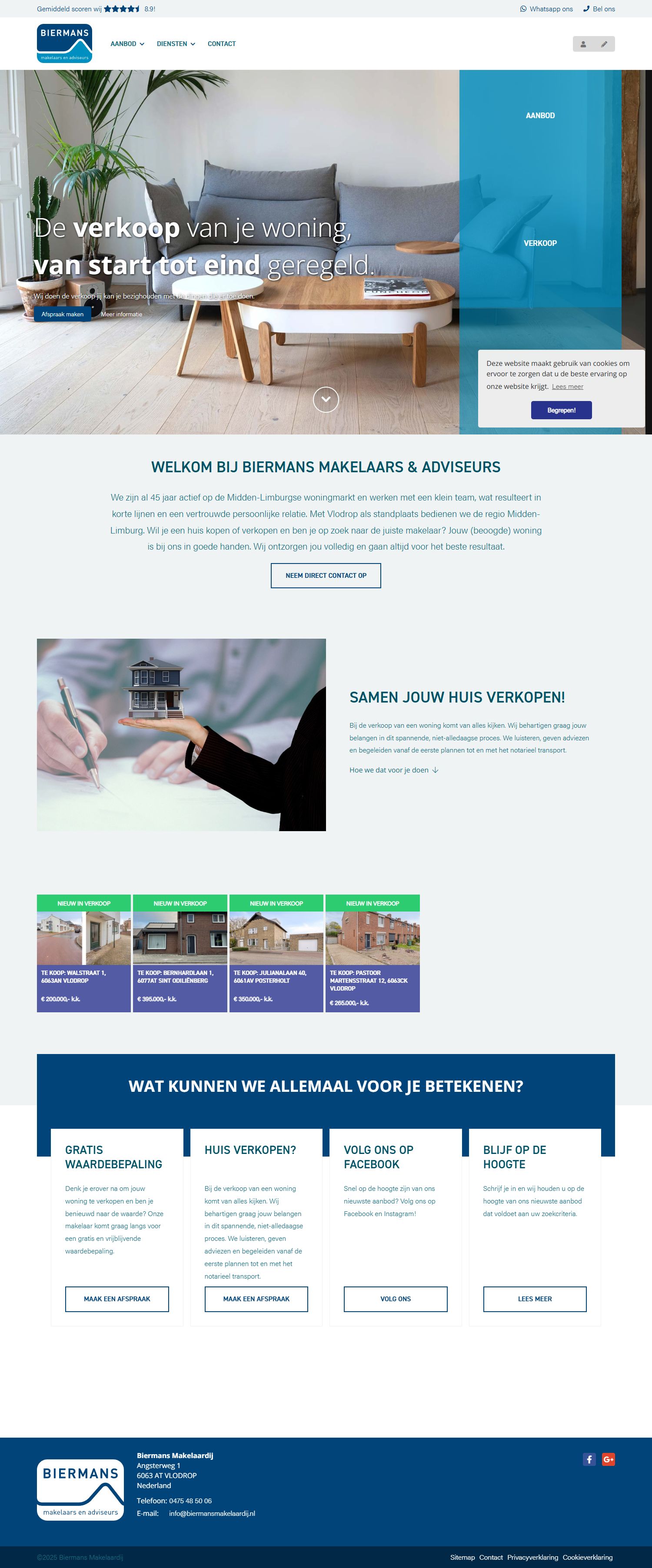 Screenshot van de website van www.biermansmakelaardij.nl