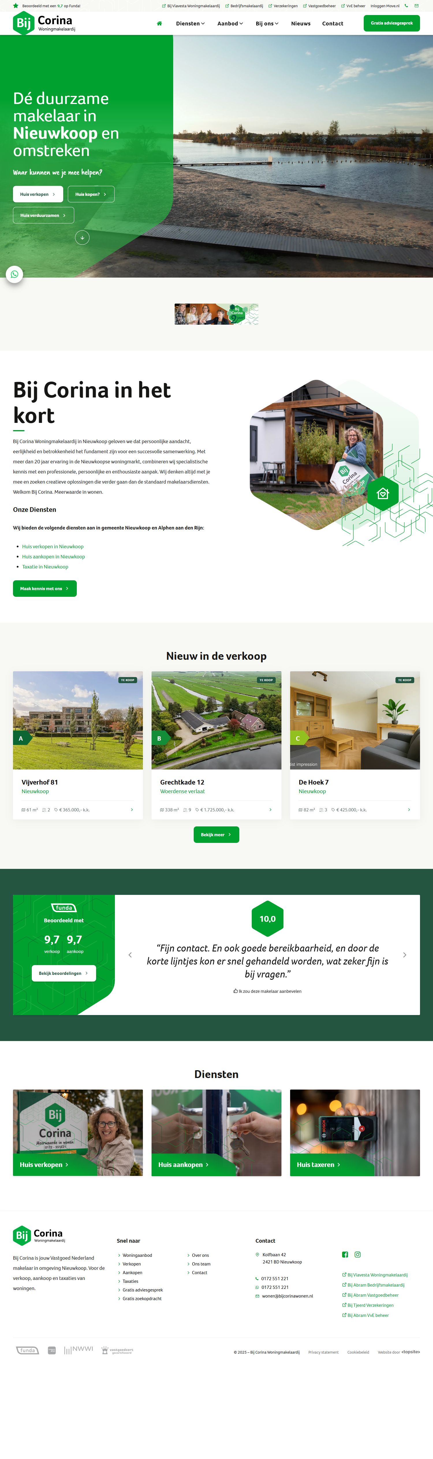 Screenshot van de website van www.bijcorinawonen.nl