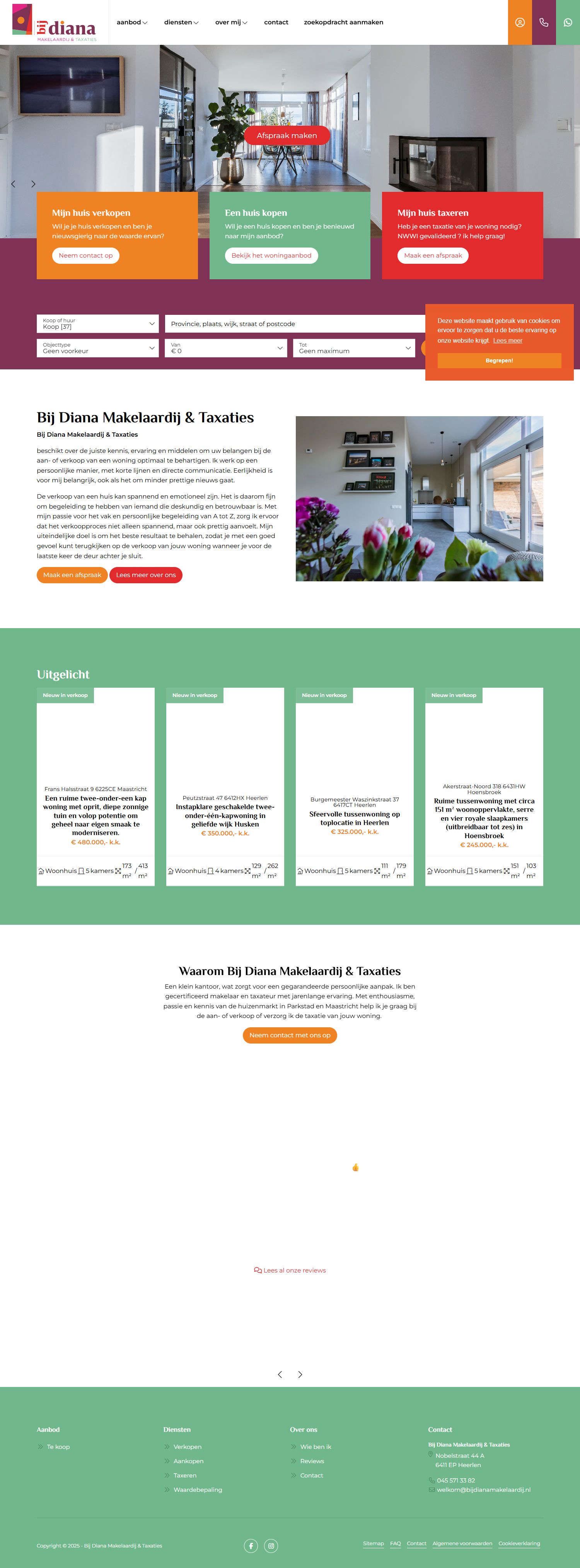 Screenshot van de website van www.bijdianamakelaardij.nl