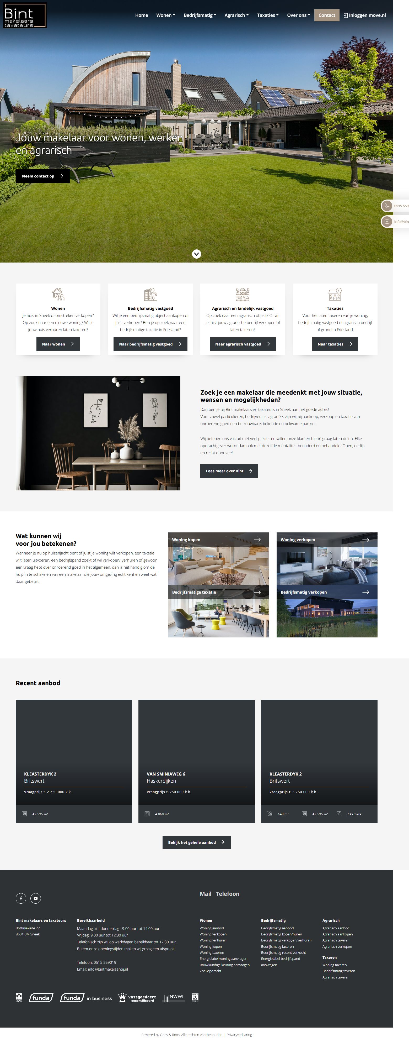 Screenshot van de website van www.bintmakelaardij.nl