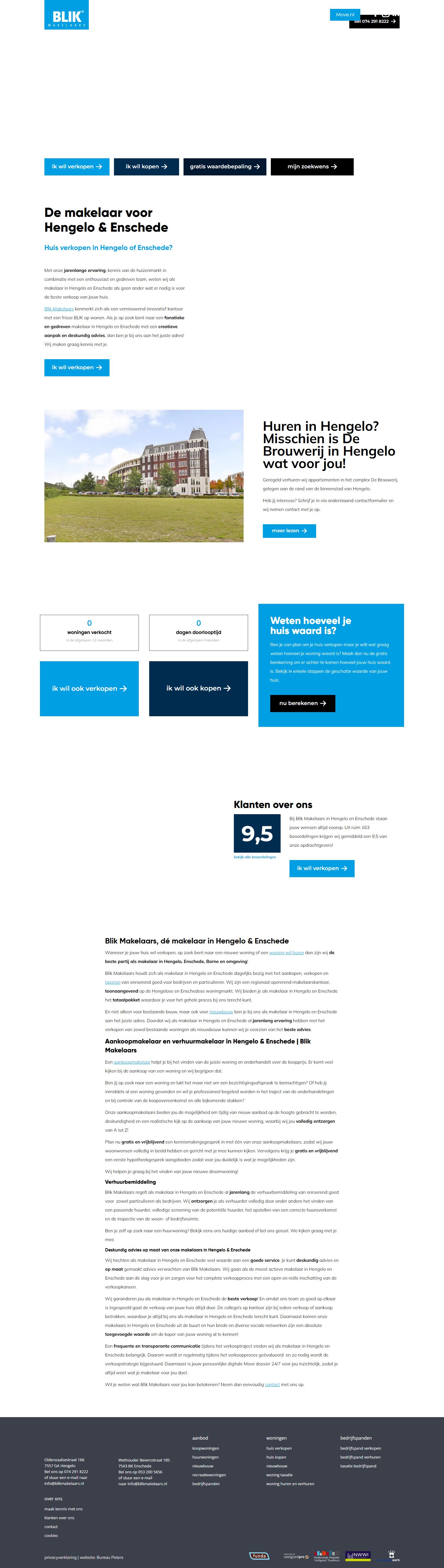Screenshot van de website van www.blikmakelaars.nl