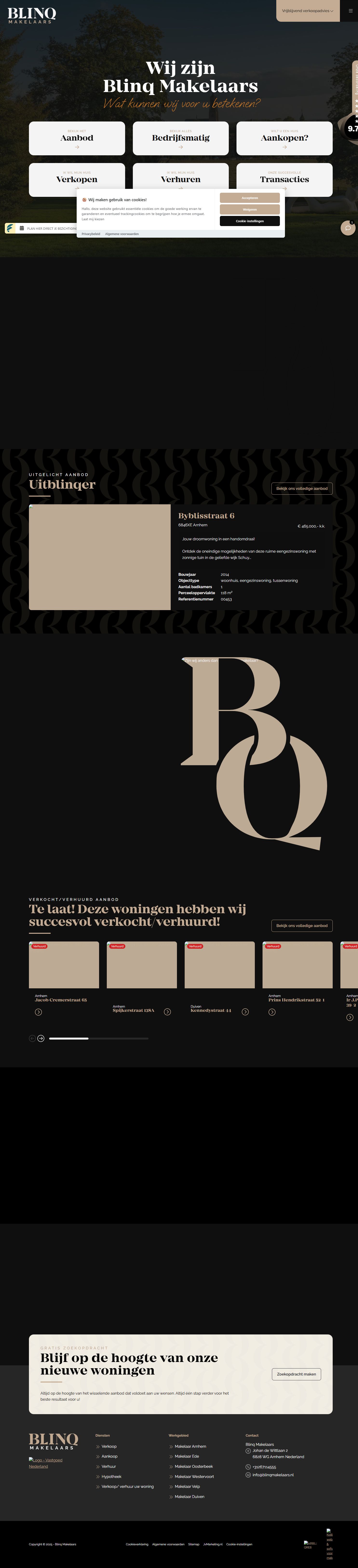 Screenshot van de website van blinqmakelaars.nl