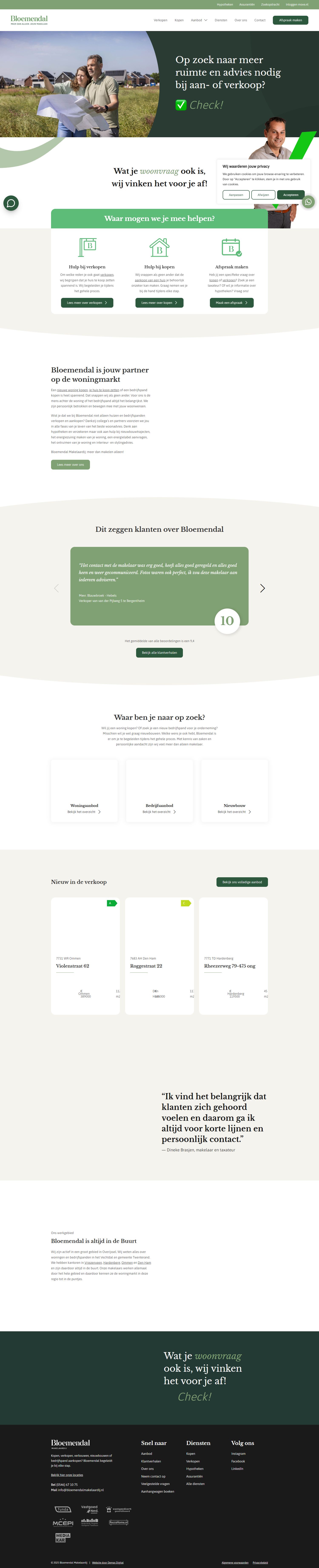Screenshot van de website van www.bloemendalmakelaardij.nl
