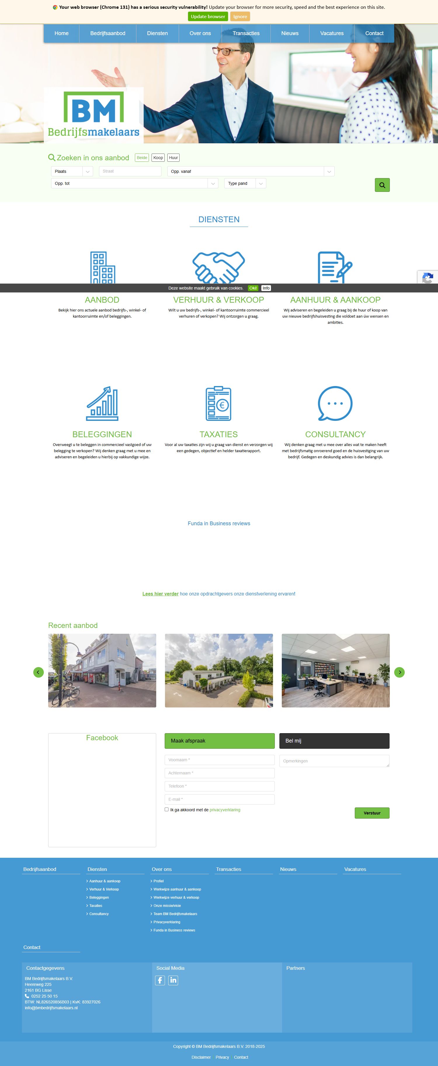 Screenshot van de website van www.bmbedrijfsmakelaars.nl