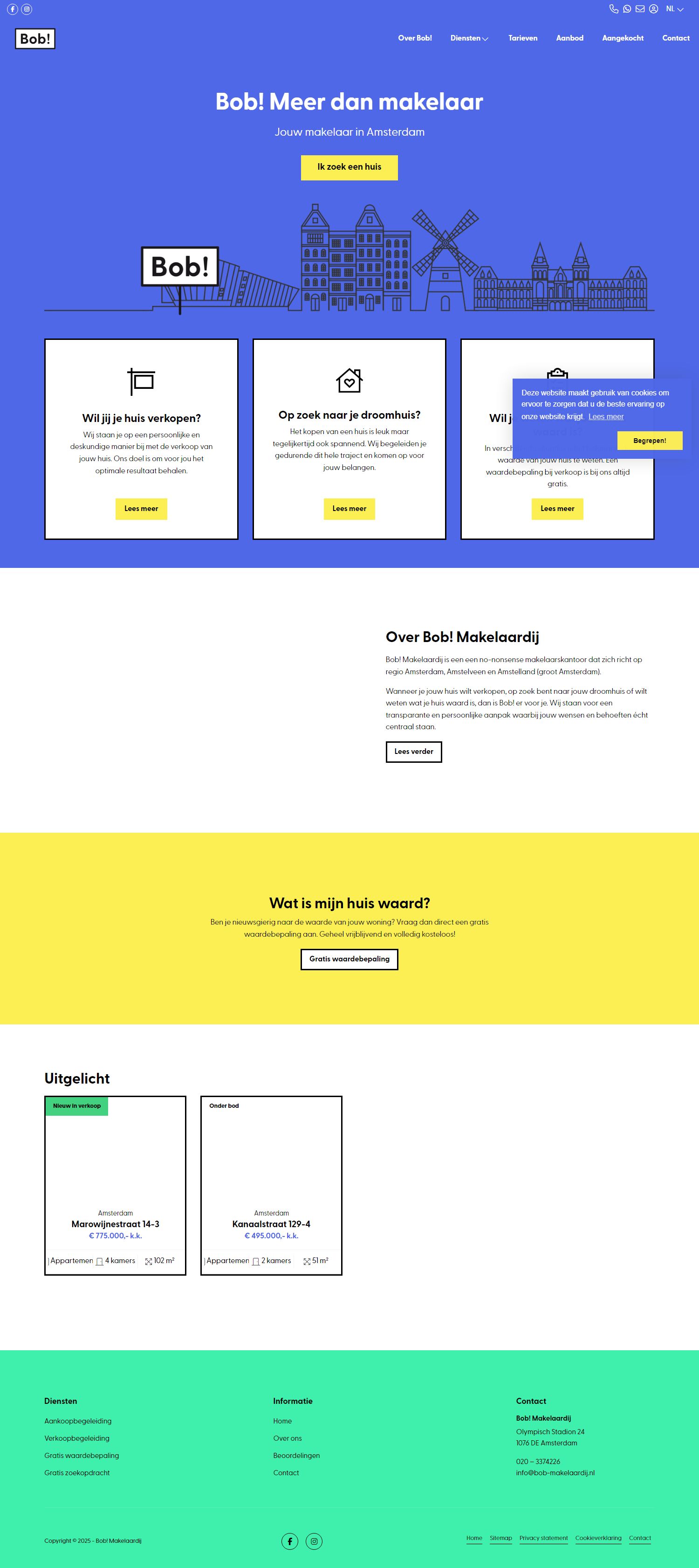 Screenshot van de website van www.bob-makelaardij.nl