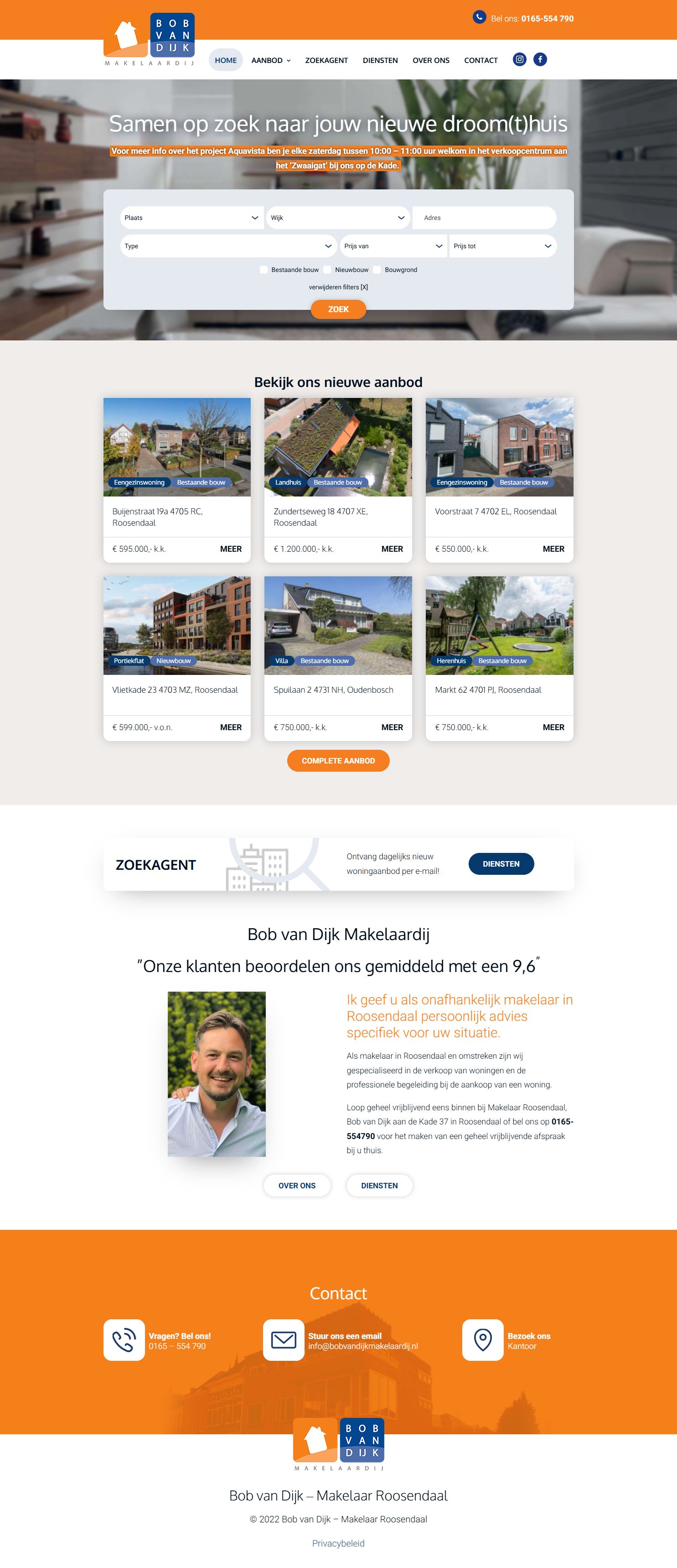 Screenshot van de website van www.bobvandijkmakelaardij.nl