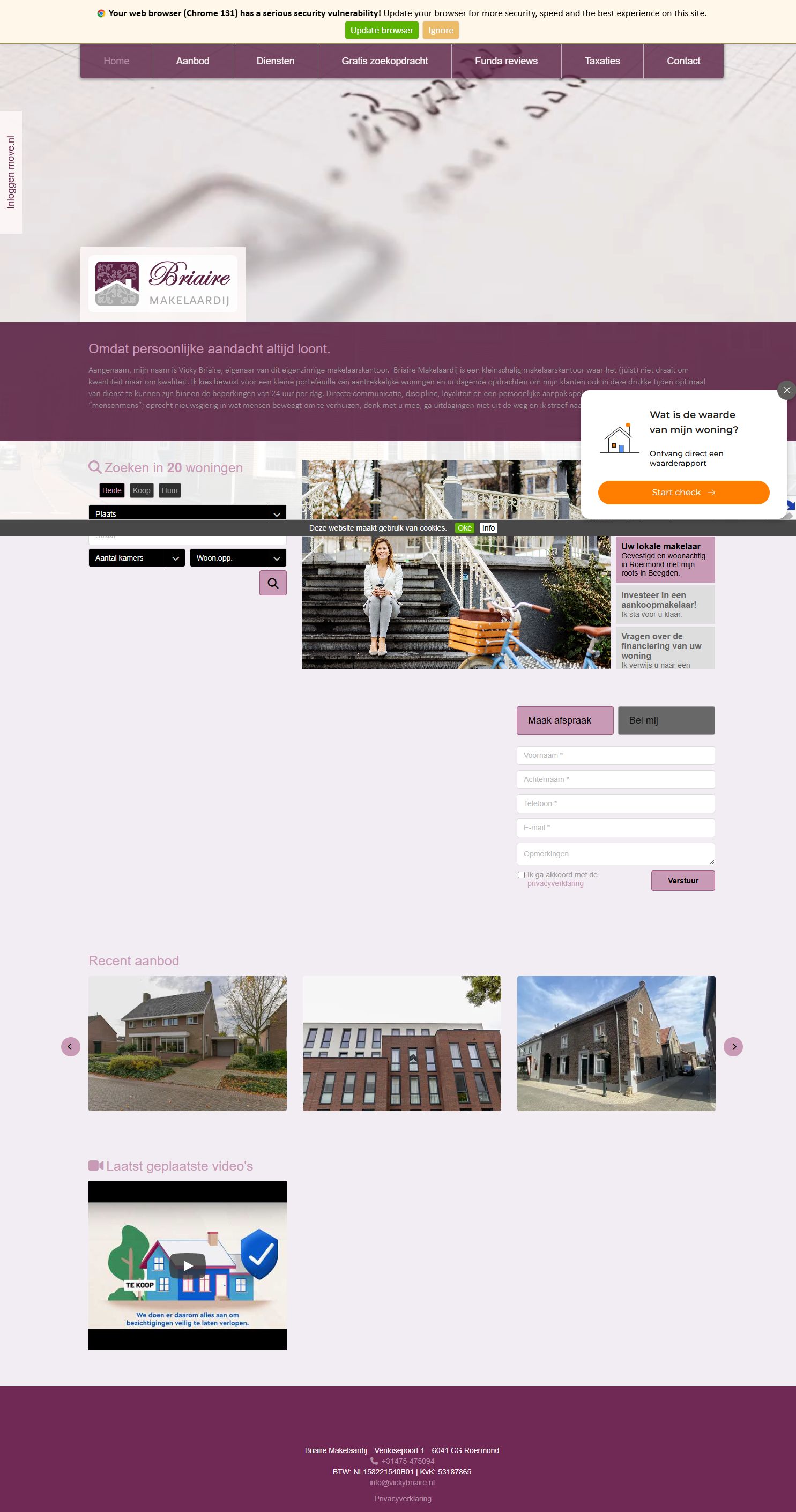 Screenshot van de website van www.vickybriaire.nl