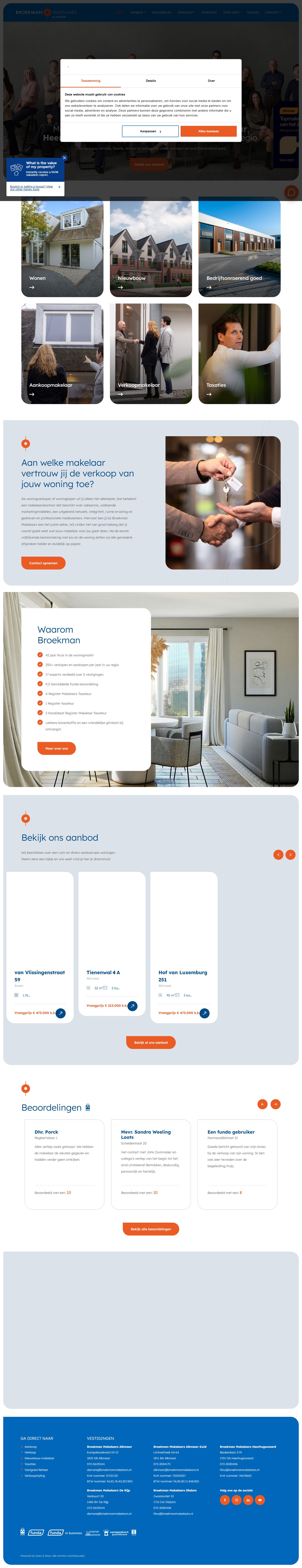 Screenshot van de website van www.broekmanmakelaars.nl