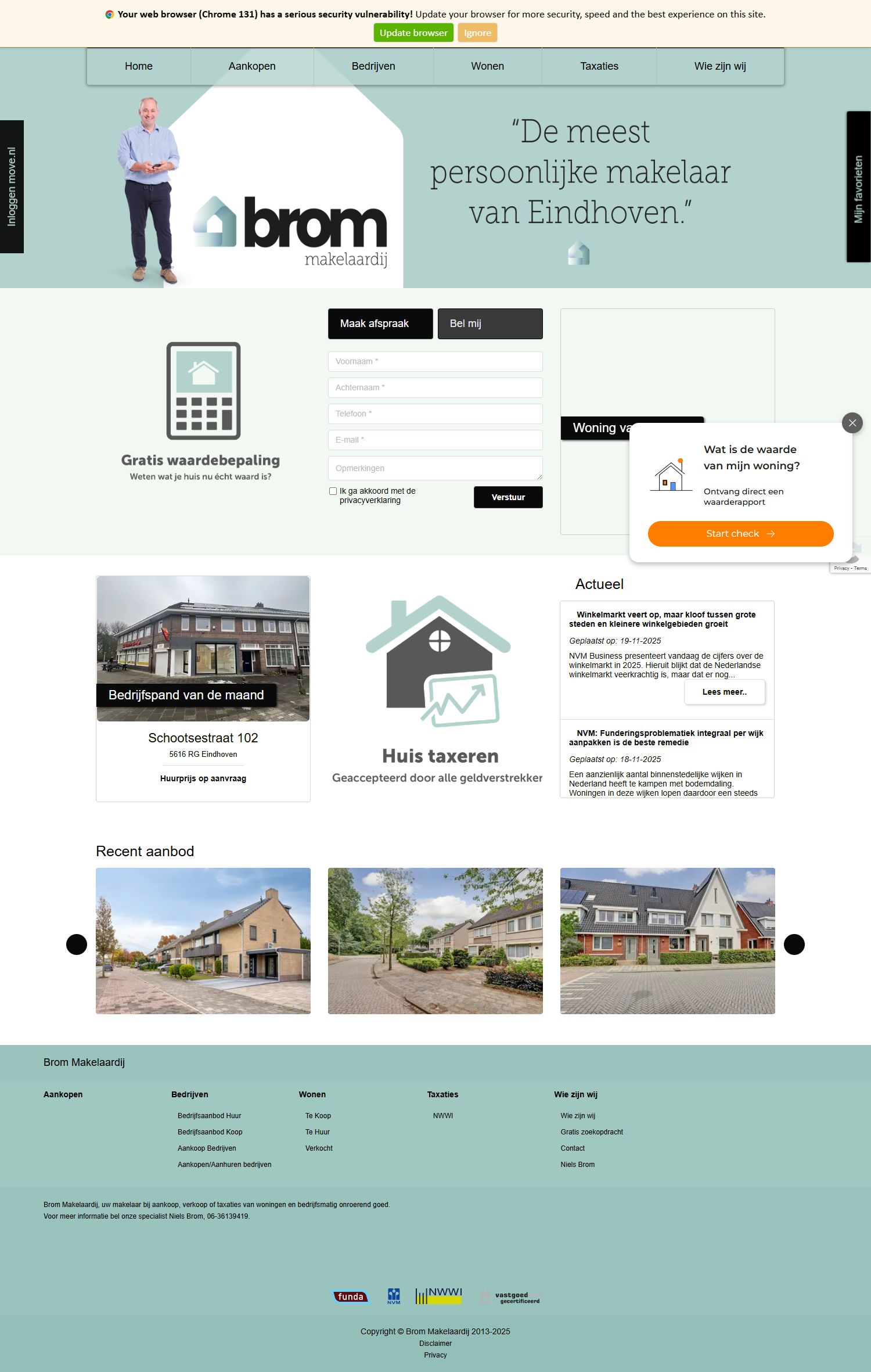 Screenshot van de website van www.brommakelaardij.nl