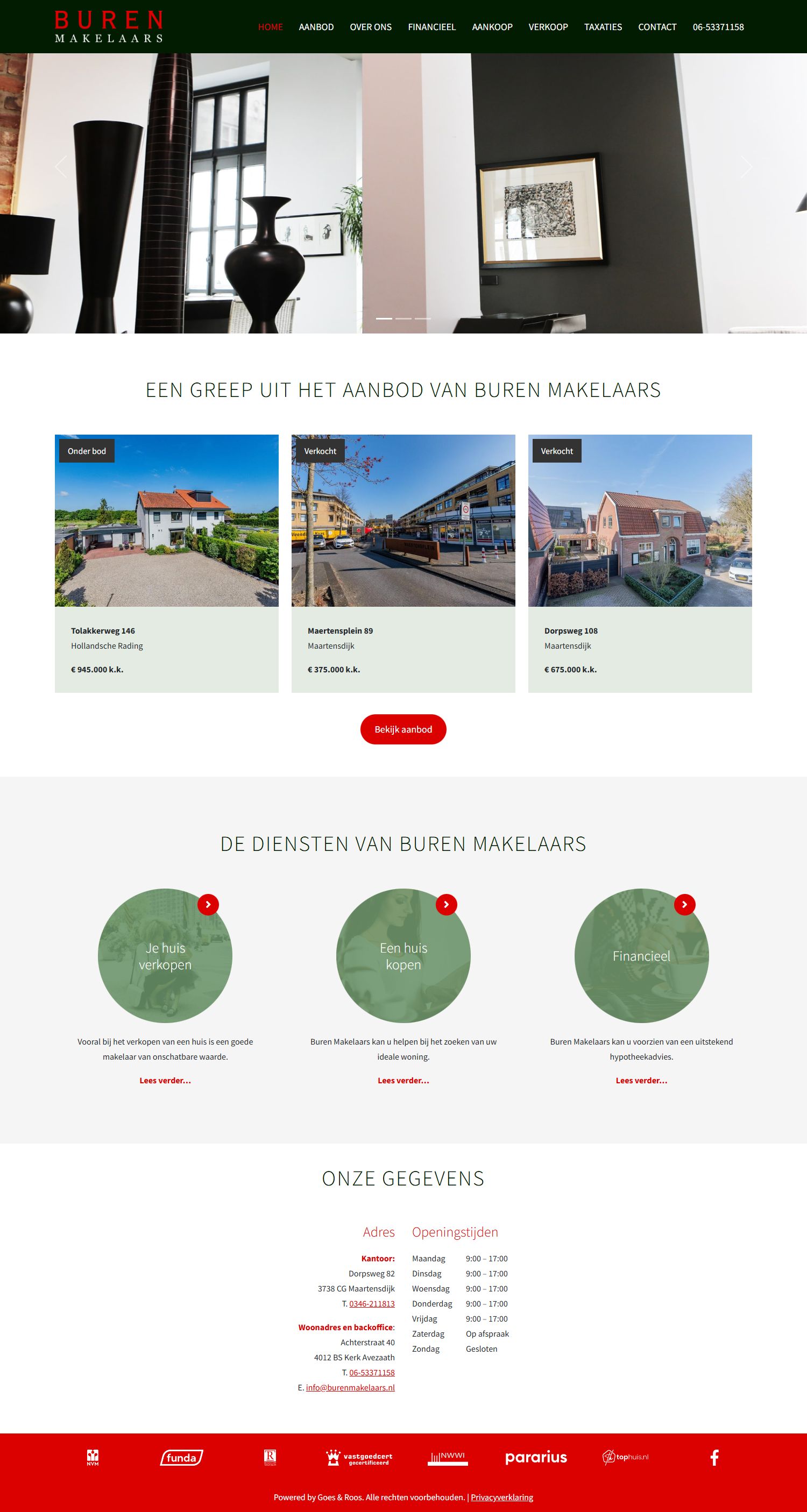 Screenshot van de website van www.burenmakelaars.nl