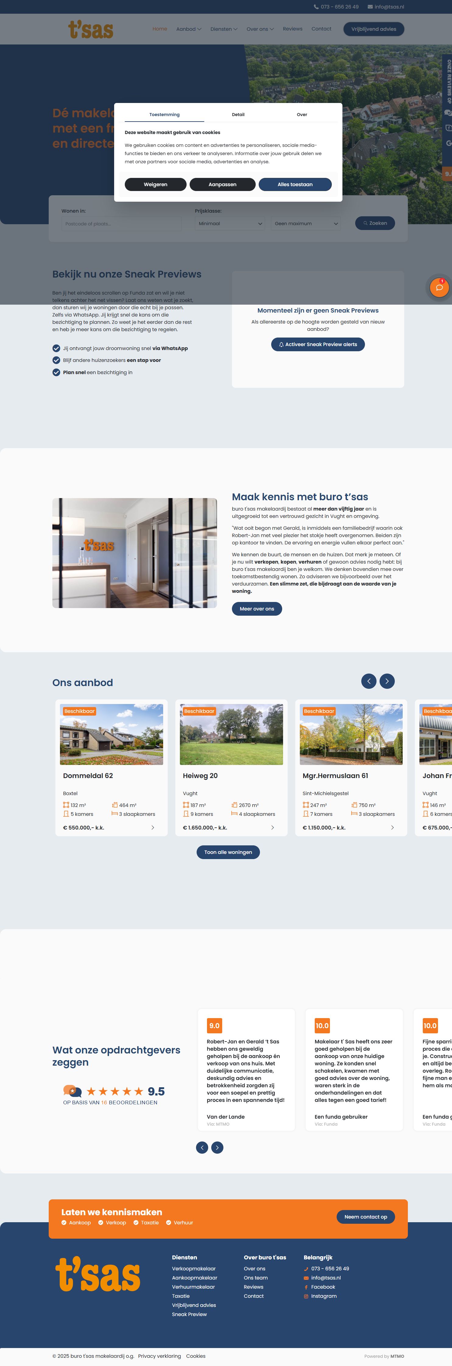 Screenshot van de website van www.tsas.nl