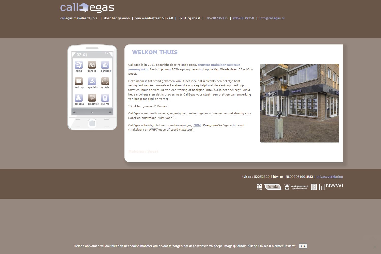 Screenshot van de website van www.callegas.nl