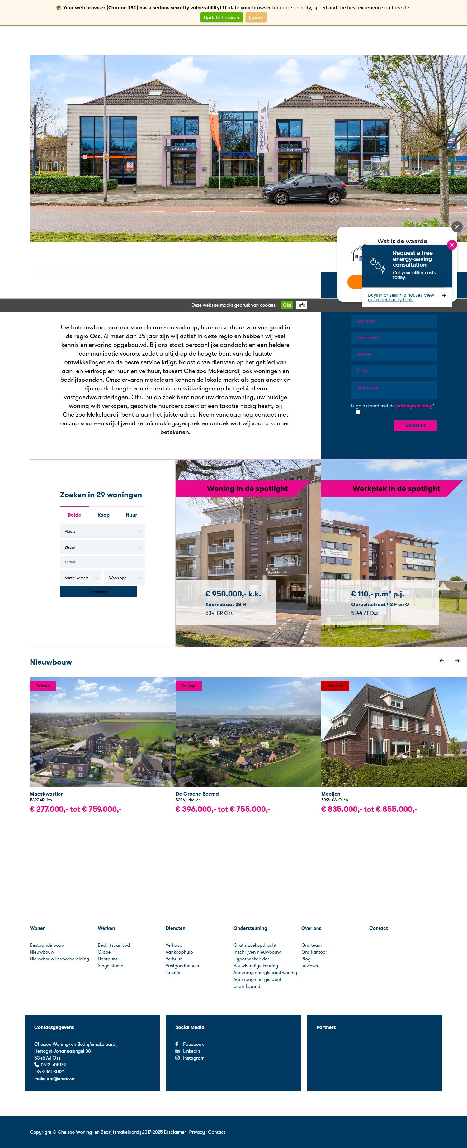 Screenshot van de website van www.cheizoomakelaardij.nl