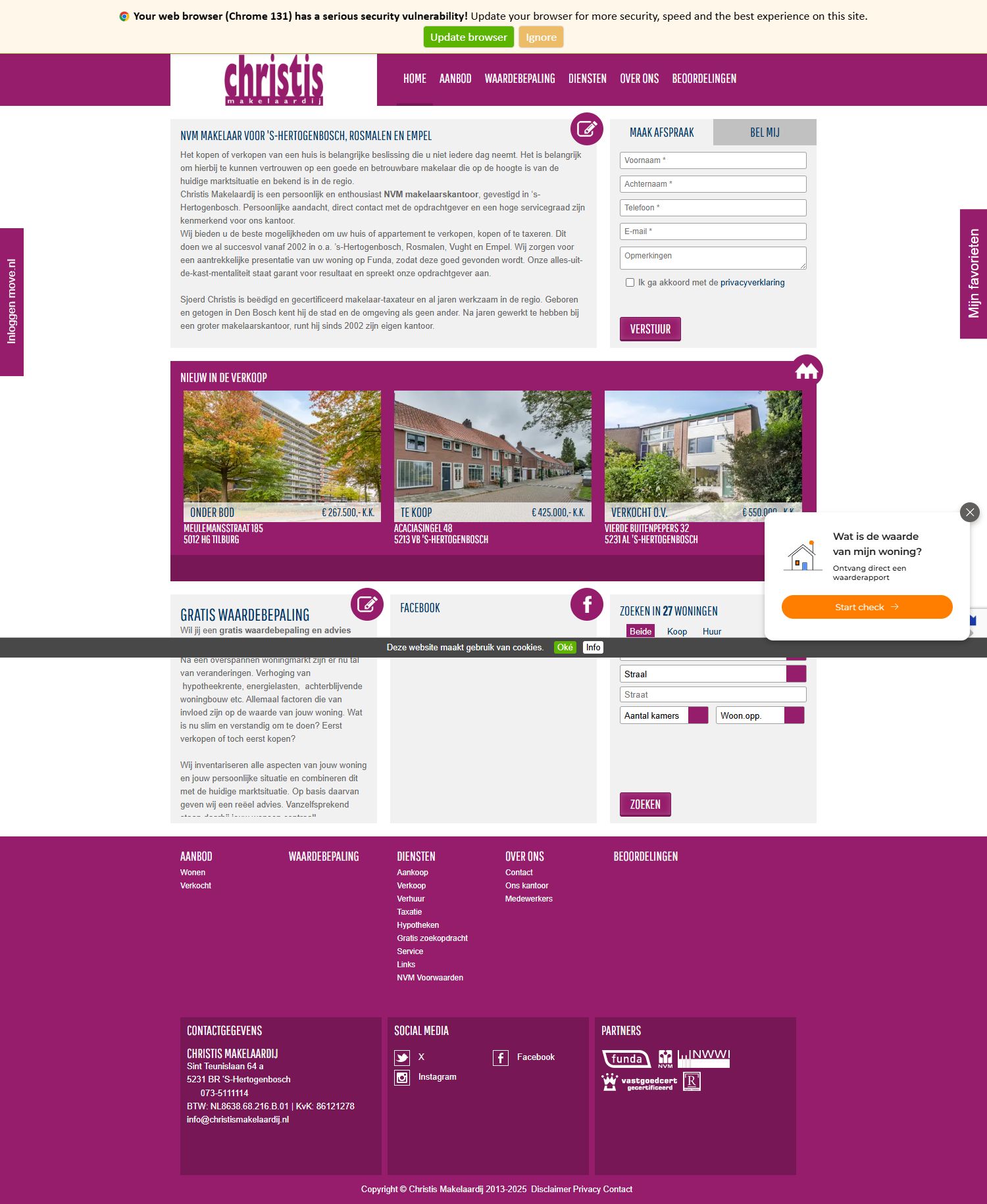 Screenshot van de website van www.christismakelaardij.nl