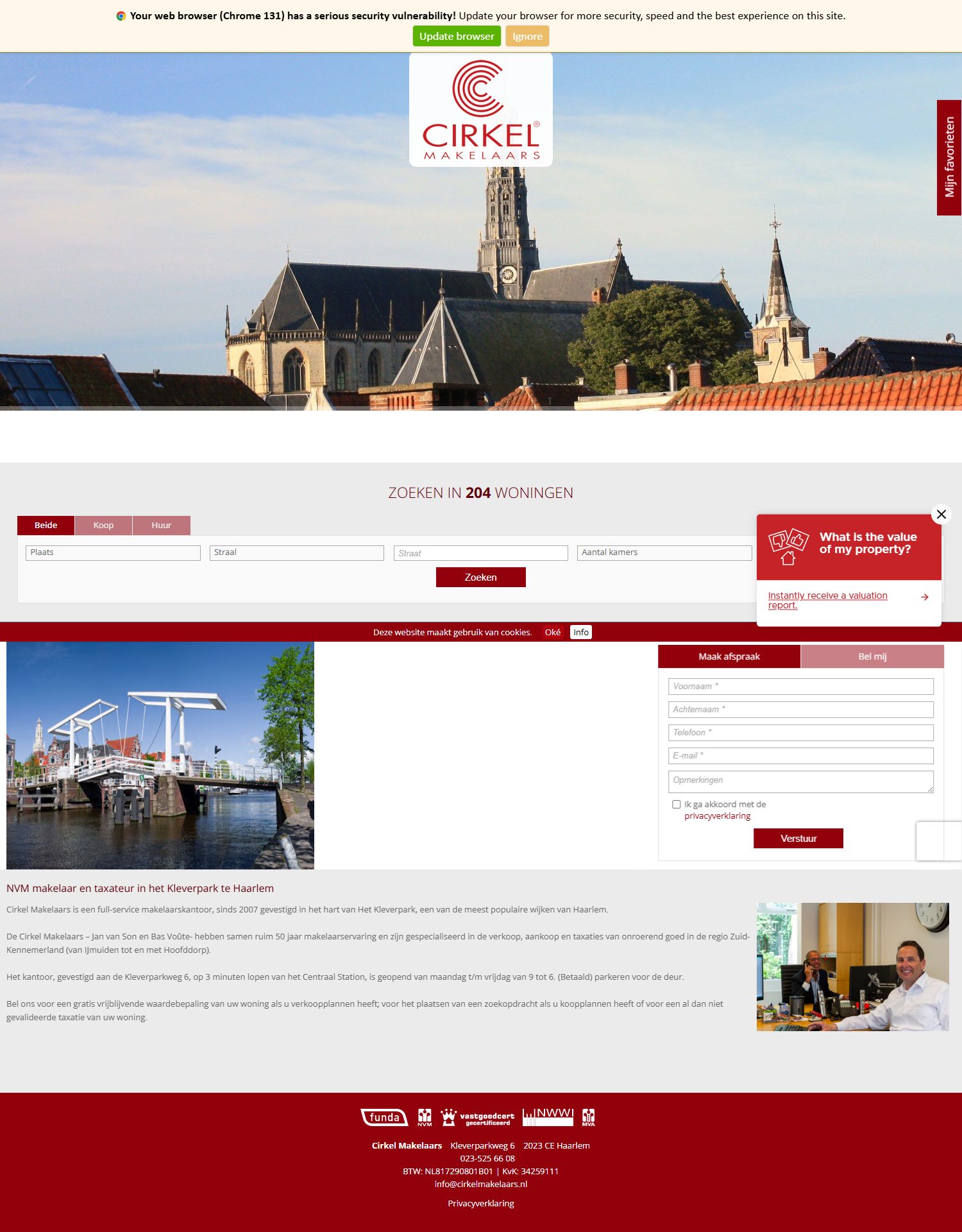 Screenshot van de website van www.cirkelmakelaars.nl