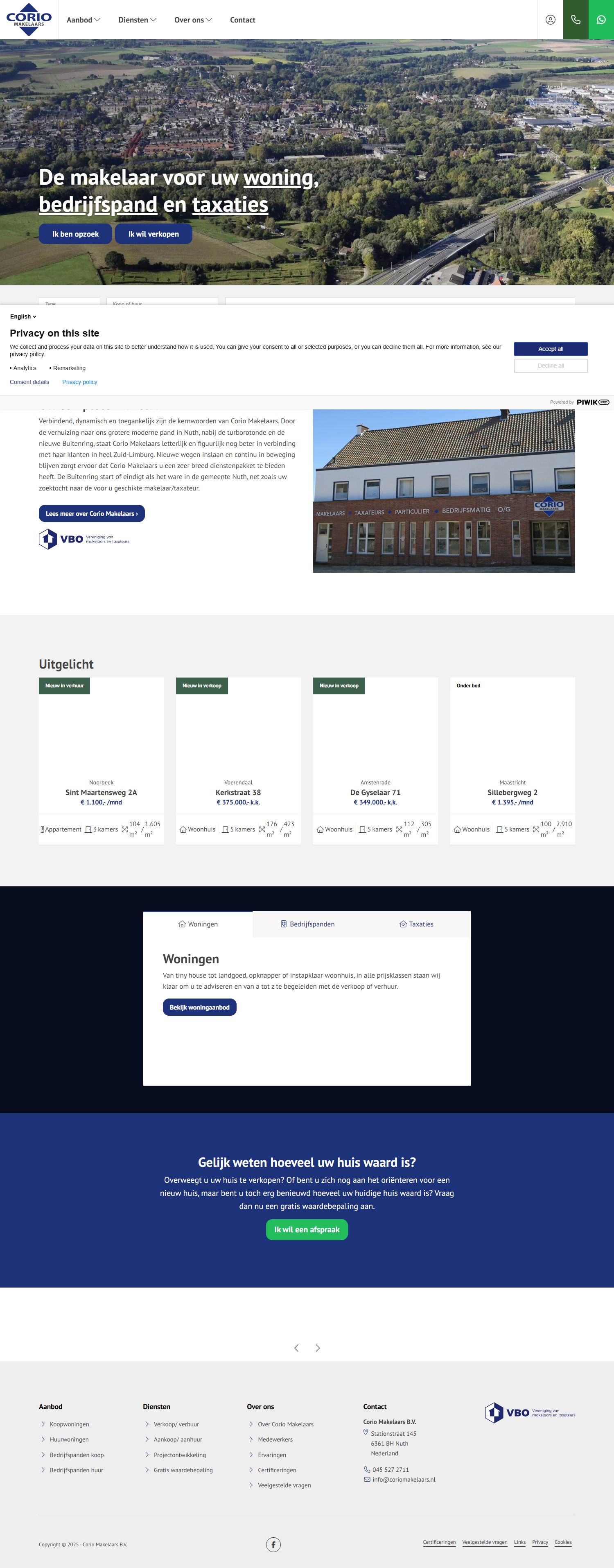 Screenshot van de website van www.coriomakelaars.nl