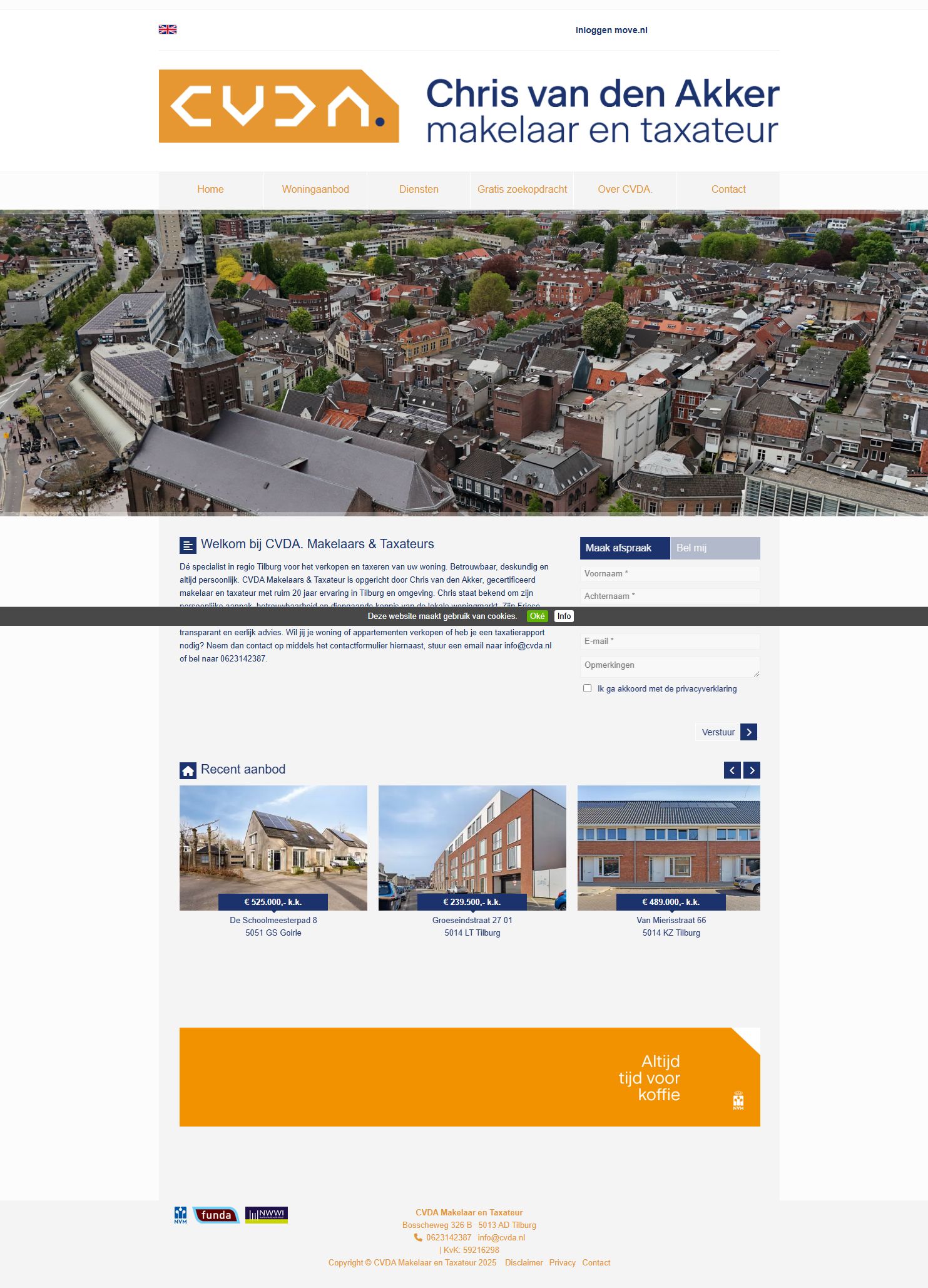 Screenshot van de website van www.cvda.nl