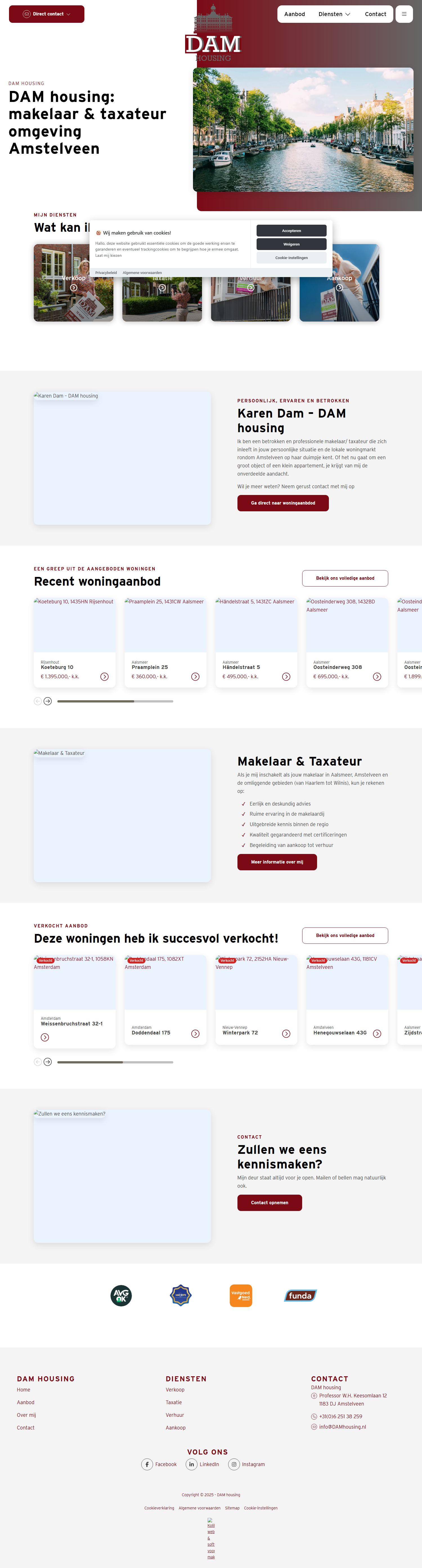 Screenshot van de website van www.damhousing.nl
