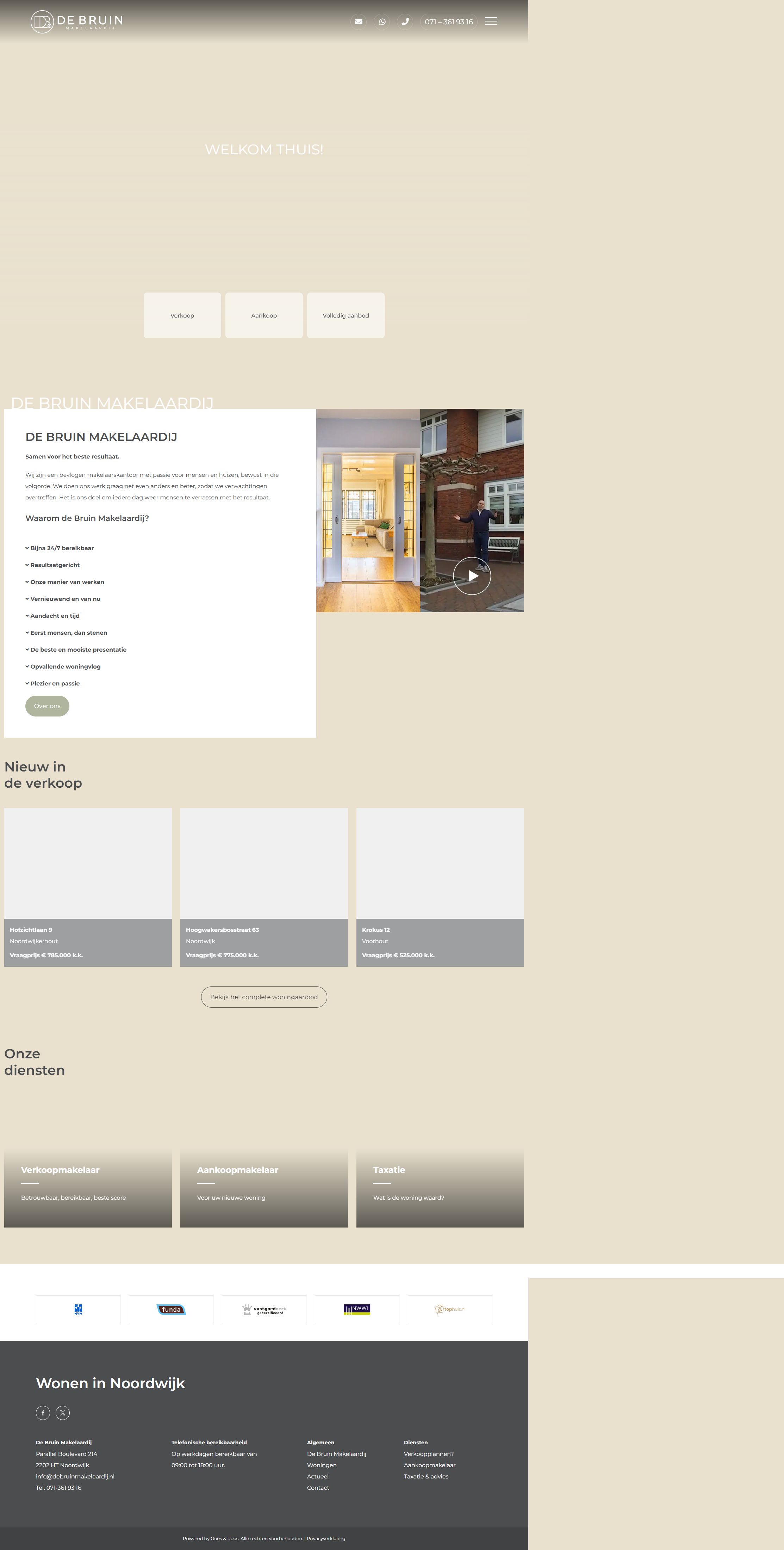 Screenshot van de website van www.debruinmakelaardij.nl
