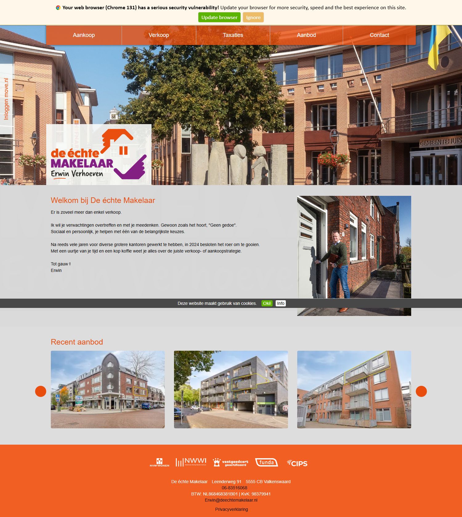 Screenshot van de website van www.deechtemakelaar.nl