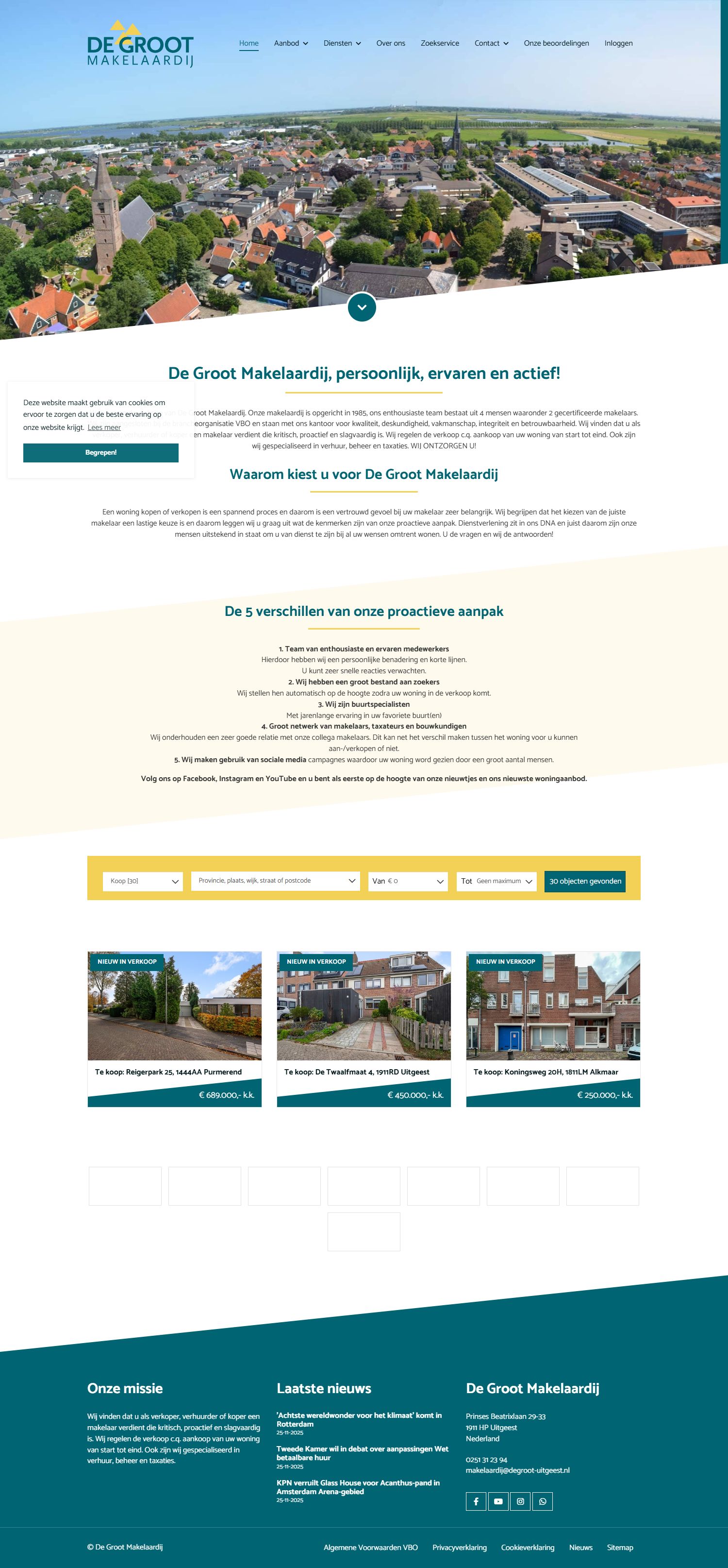 Screenshot van de website van www.regiomakelaardijdegroot.nl