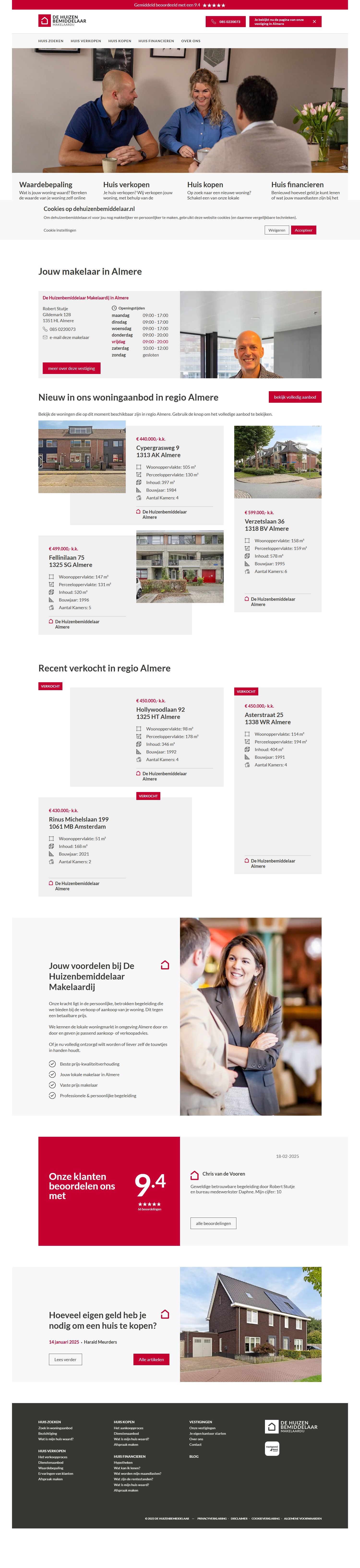 Screenshot van de website van www.dehuizenbemiddelaar.nl