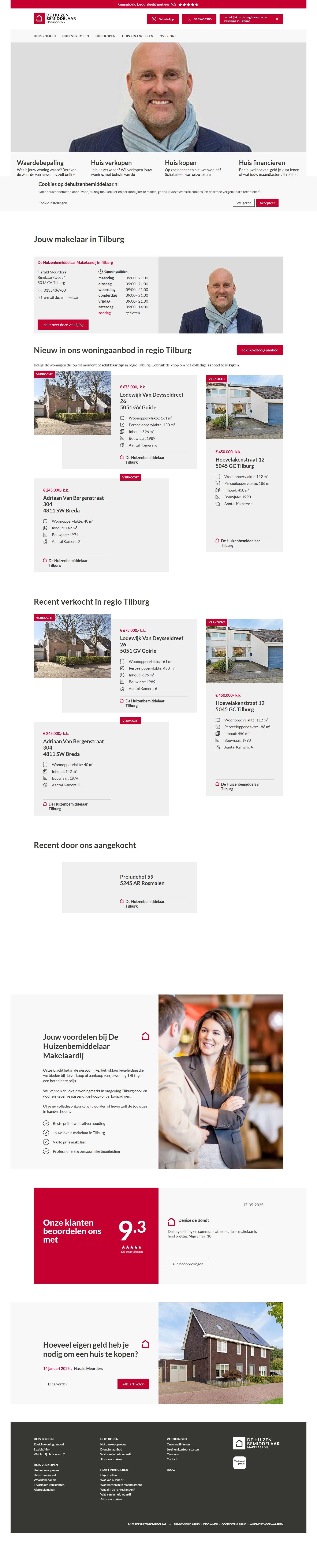 Screenshot van de website van www.dehuizenbemiddelaar.nl