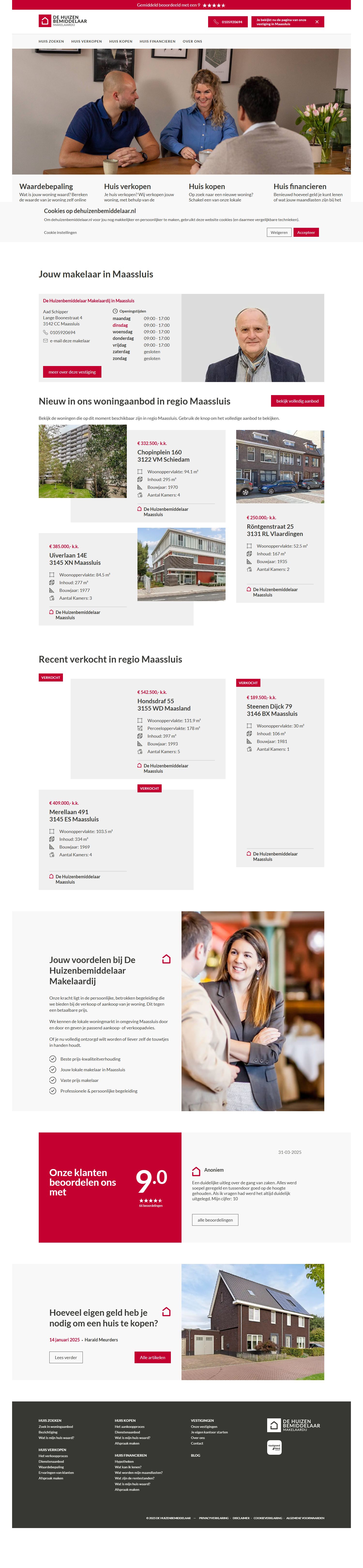 Screenshot van de website van www.dehuizenbemiddelaarmaassluis.nl