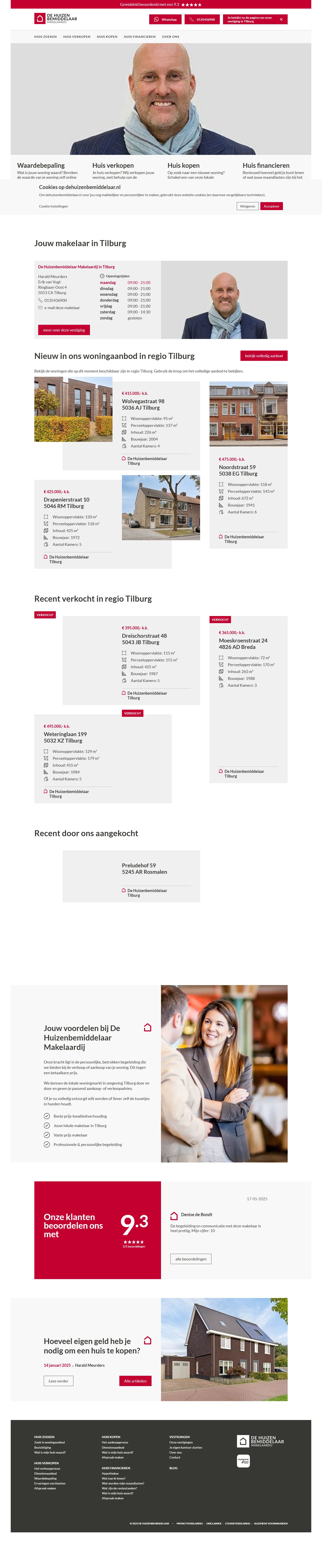 Screenshot van de website van www.dehuizenbemiddelaar.nl