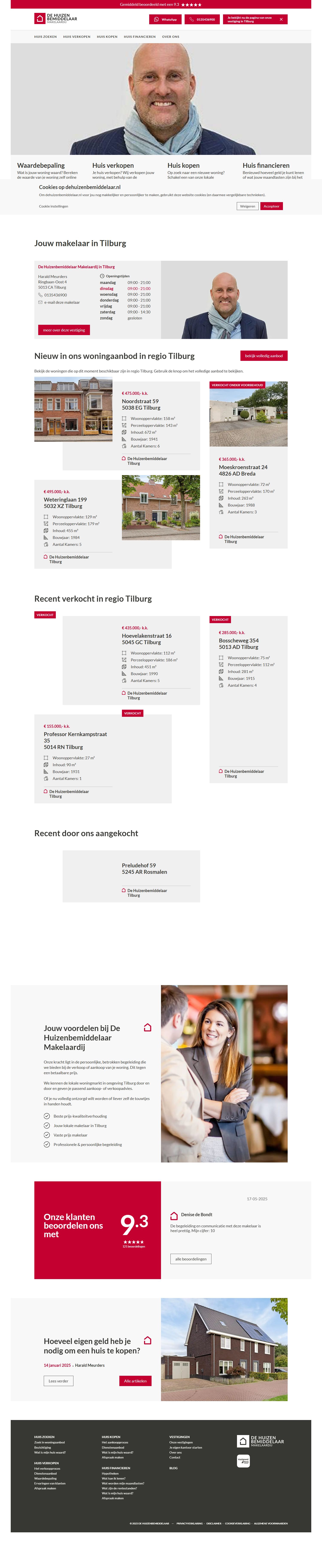 Screenshot van de website van www.dehuizenbemiddelaar.nl