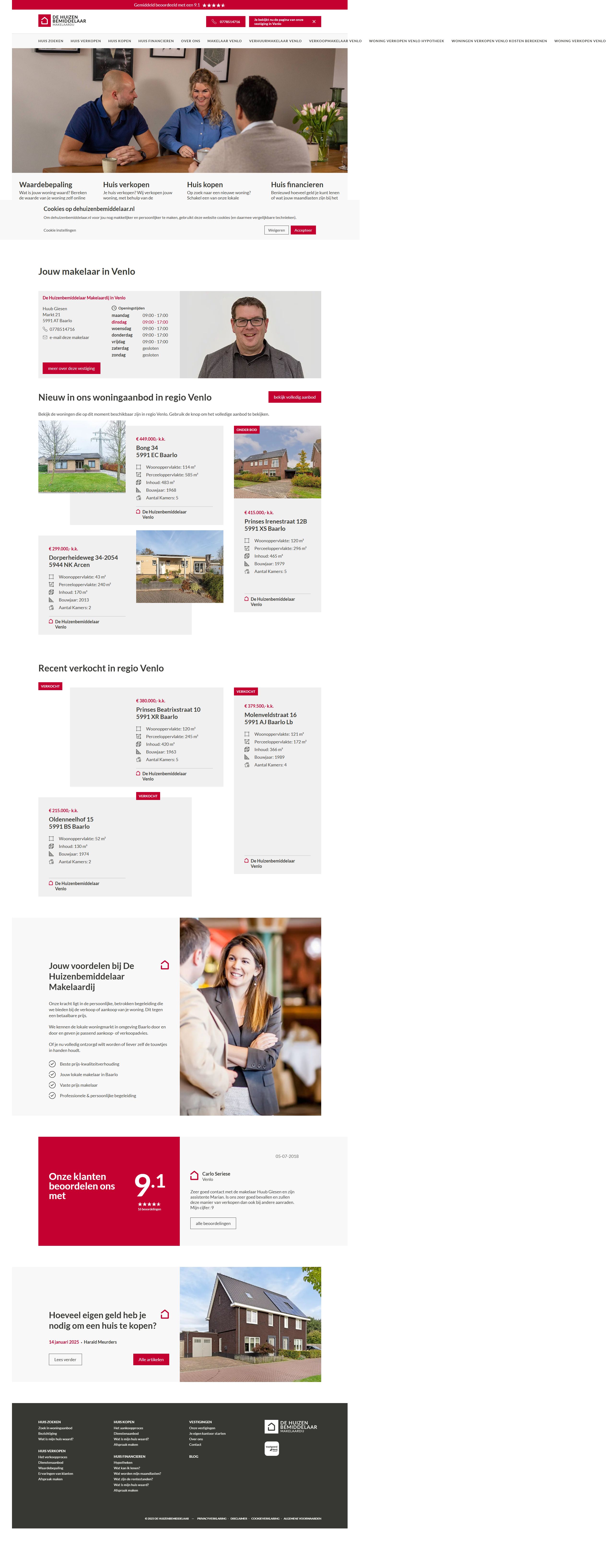 Screenshot van de website van www.dehuizenbemiddelaar.nl