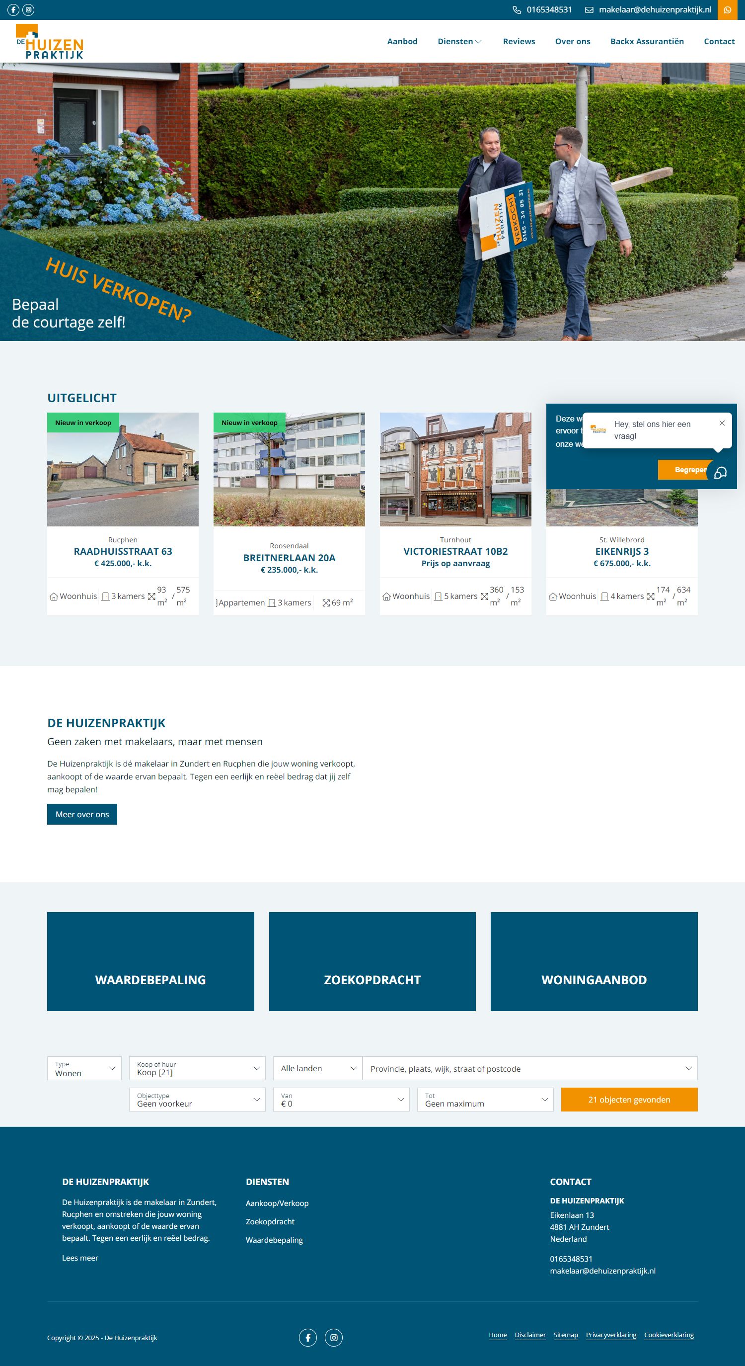 Screenshot van de website van www.dehuizenpraktijk.nl