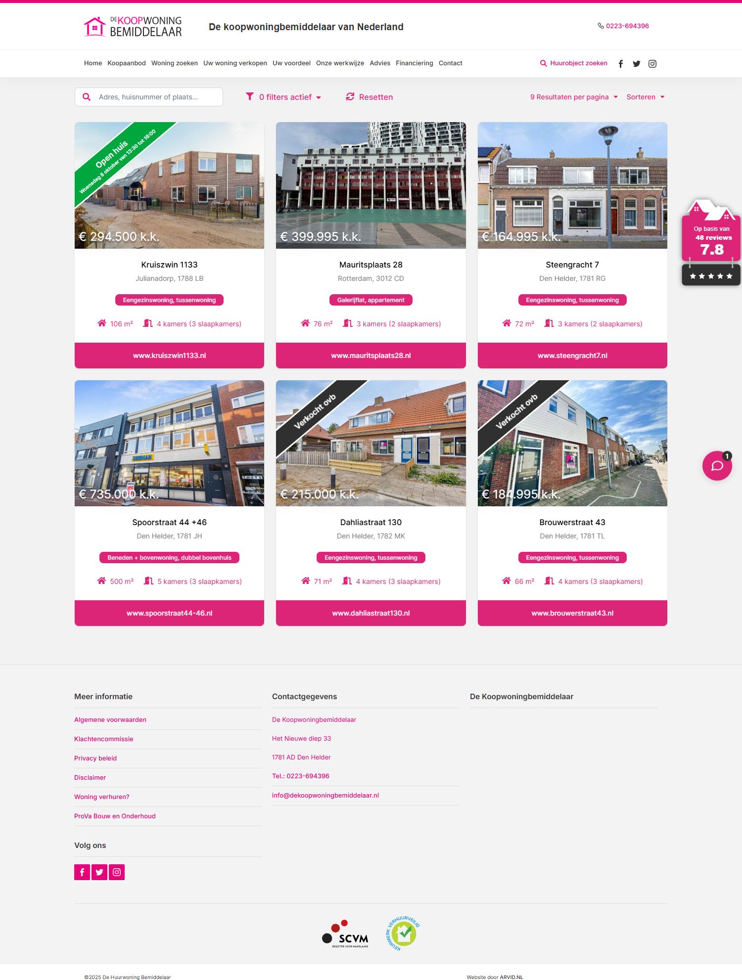 Screenshot van de website van www.dekoopwoningbemiddelaar.nl