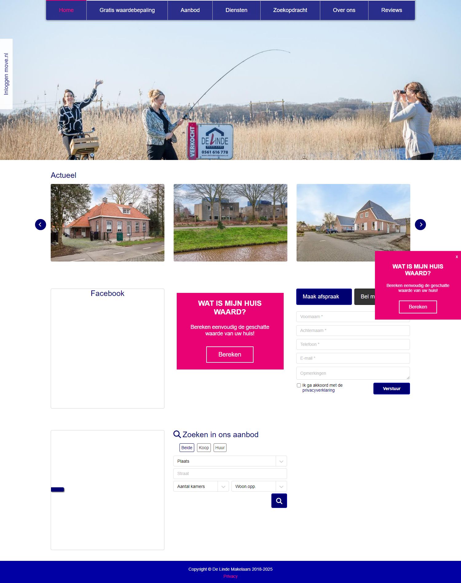 Screenshot van de website van www.delindemakelaars.nl