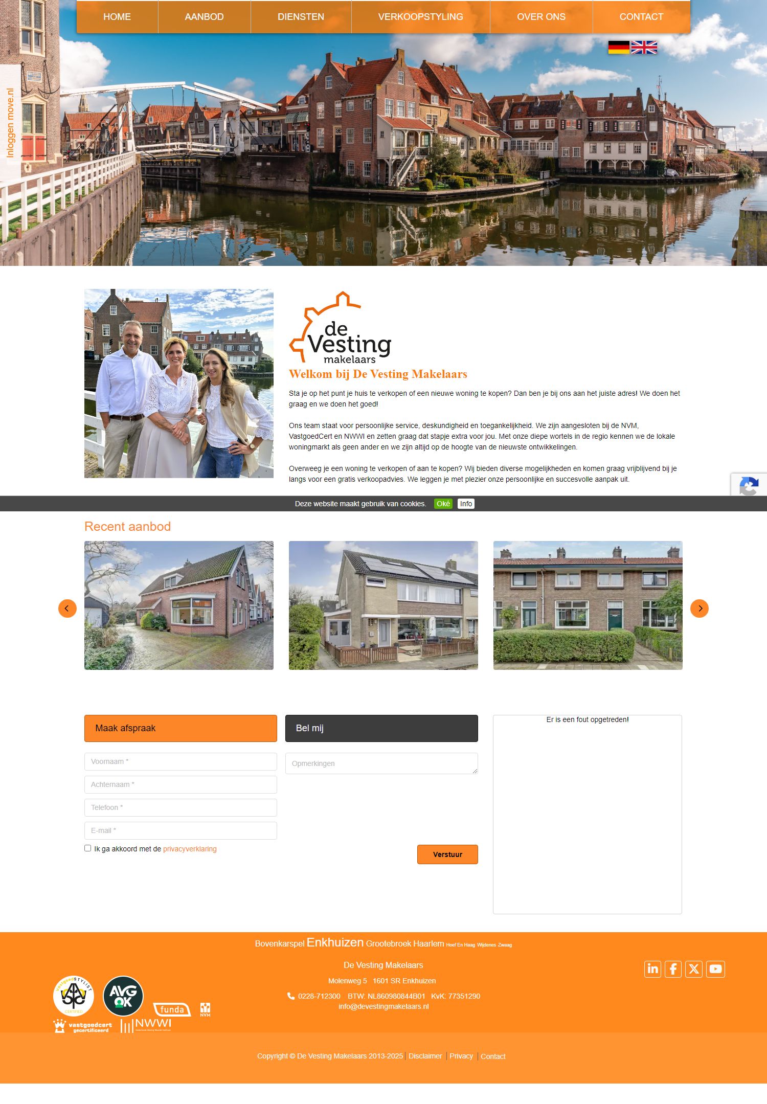 Screenshot van de website van www.devestingmakelaars.nl